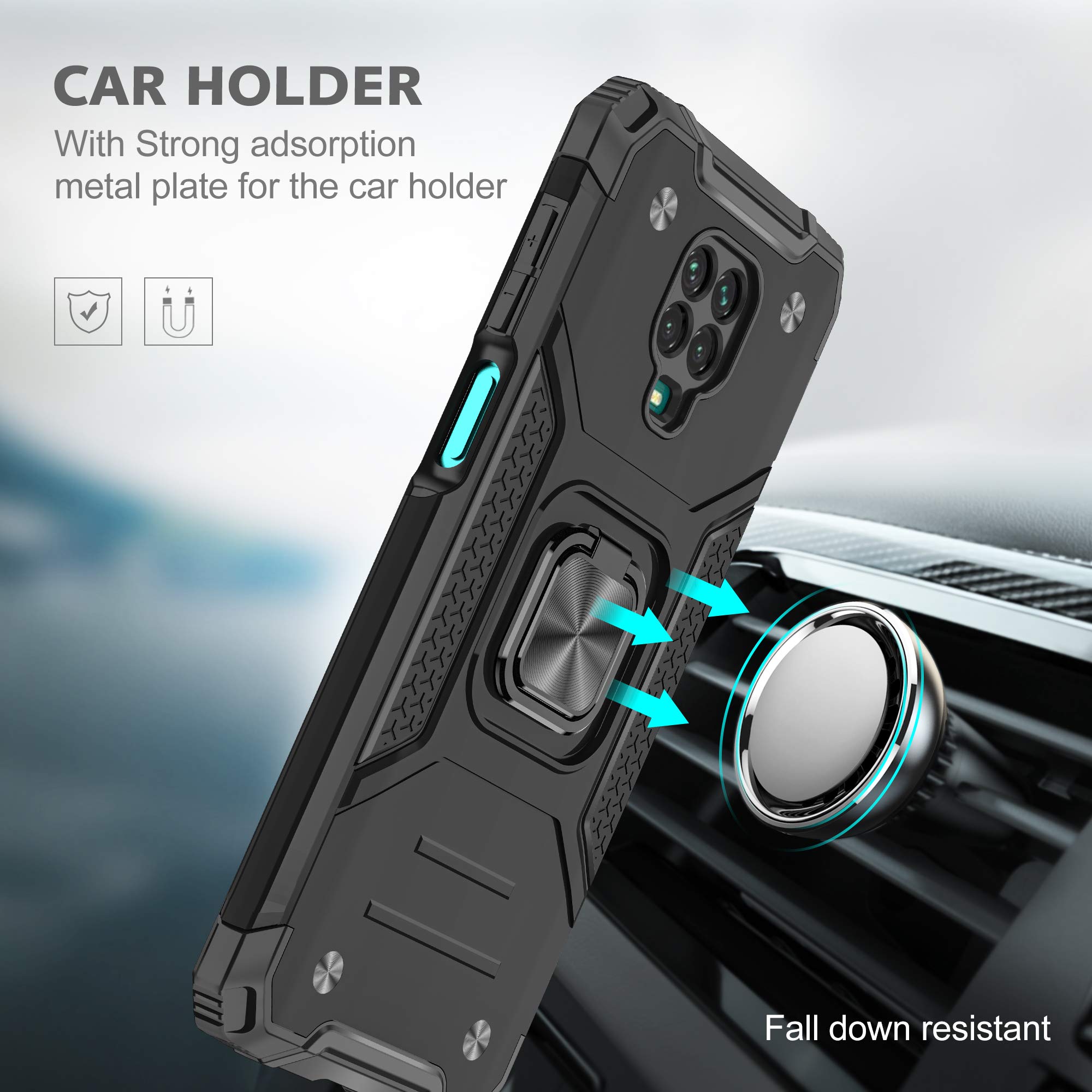 YaHan 2 Pack Samsung Galaxy Note 9 Case with 360° Rotating Ring Kickstand - Heavy Duty Dual Layer Shockproof Defender Cover with Screen Protector (Black) - Perfect for Work, Travel & Outdoor Activities