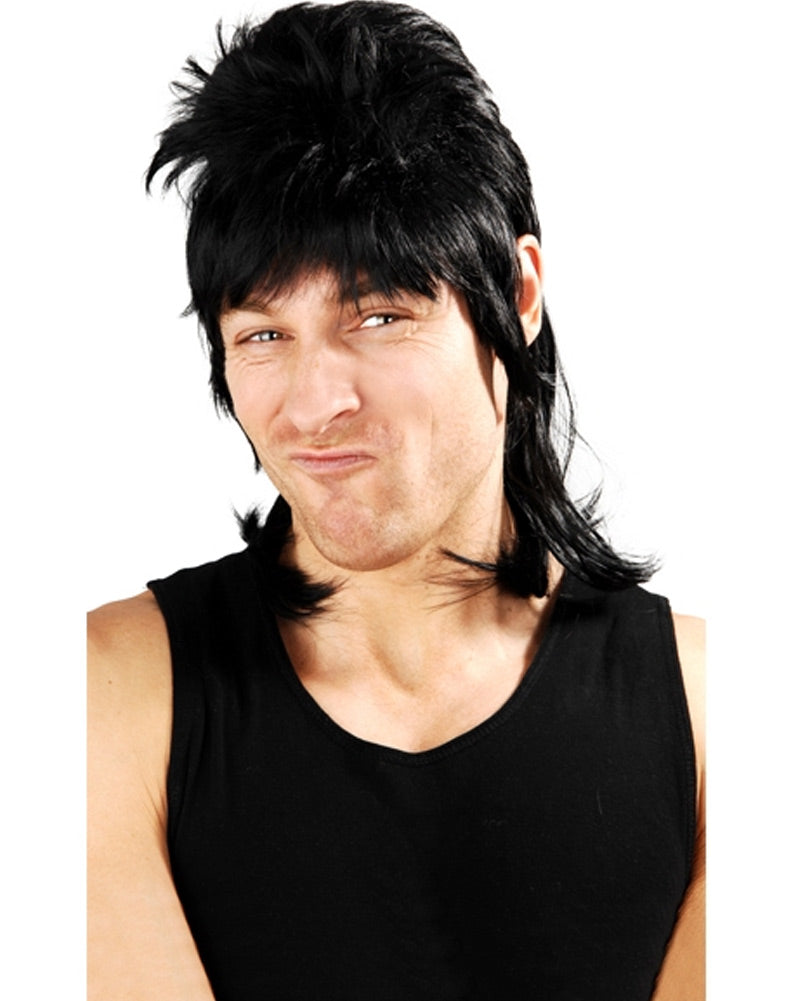 80s Dazza Black Mullet Wig for Men - Retro Halloween Costume Party Accessory - Perfect for 80s Theme Parties, Cosplay, and Costume Events
