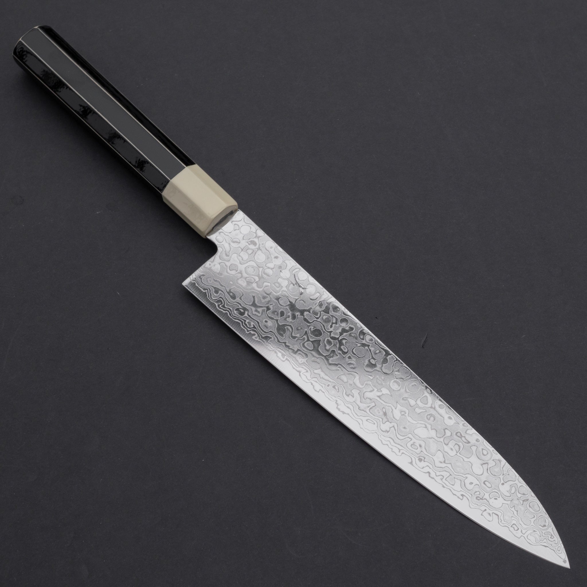 Hitohira HG Damascus Gyuto 210mm Japanese Chef Knife - Premium White & Black Lacquered Handle - Perfect for Sushi, Meat Cutting & Professional Kitchen Use