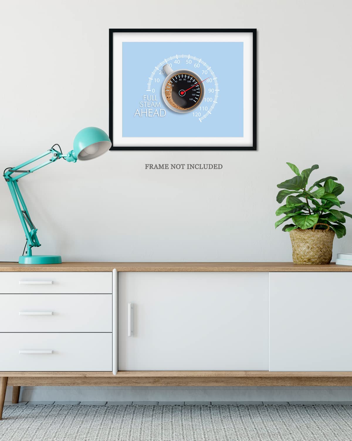 Govivo Full Steam Ahead Coffee Station Print - Modern Kitchen & Coffee Bar Decor - Minimalist Office Wall Art - 14x11 Unframed Poster - Perfect for Coffee Lovers & Home Baristas