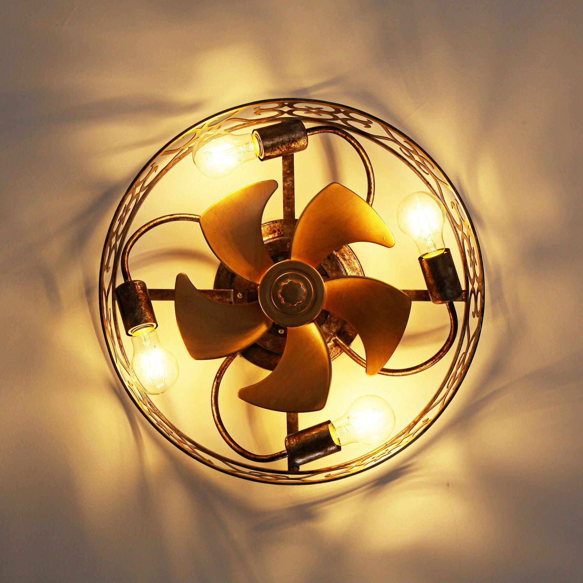 18 Inch Gold Industrial Flush Mount Ceiling Fan with Light - Smart APP & Remote Control - Perfect for Living Room, Bedroom, Kitchen & Office Spaces