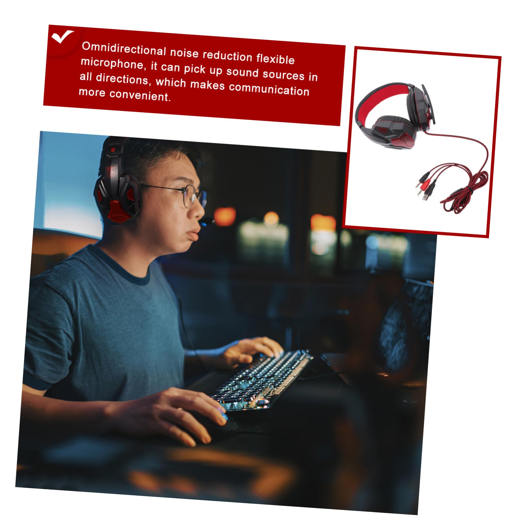 Homoyoyo Noise Cancelling Gaming Headset - Wired Over-Ear Headphones with Mic for PC, Laptop & Phone - Perfect for Gaming, Music & Online Meetings