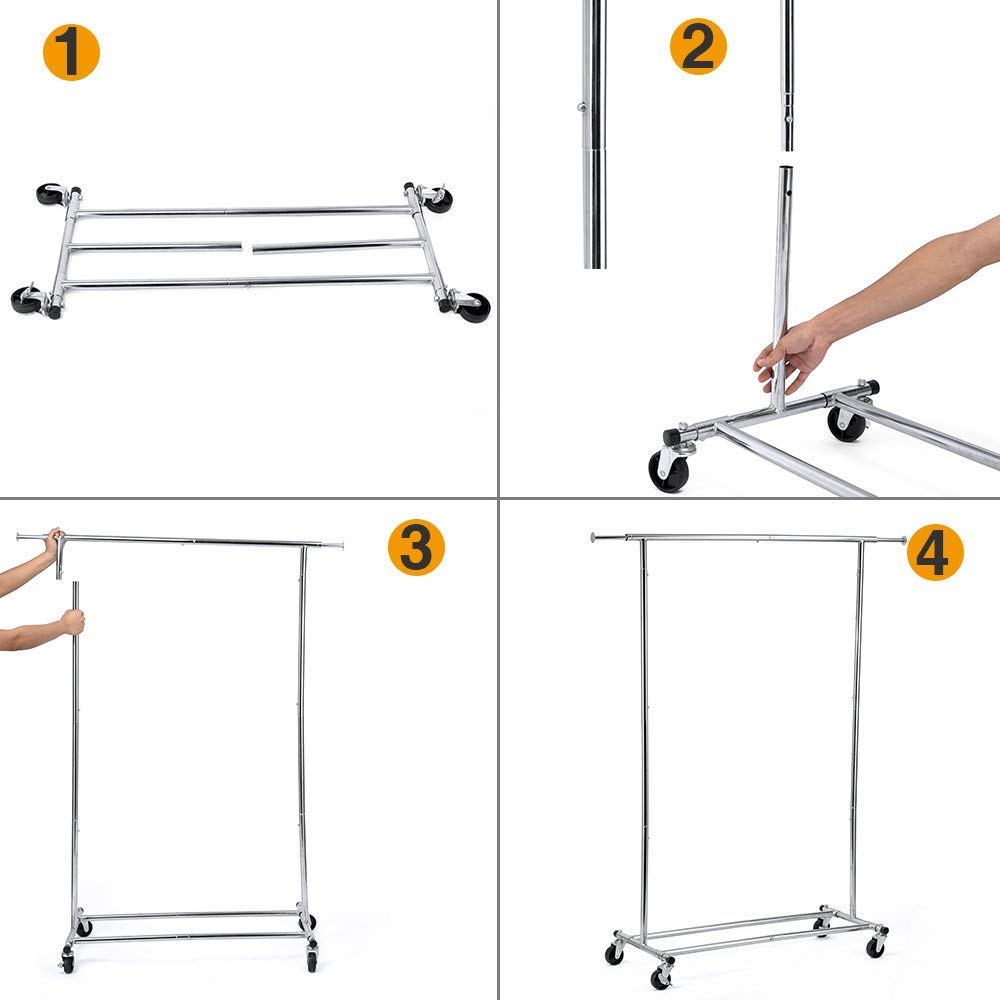 Heavy-Duty Folding Garment Rack with Wheels - 250 lbs Capacity Chrome Clothes Organizer for Bedroom, Closet & Laundry Room Storage