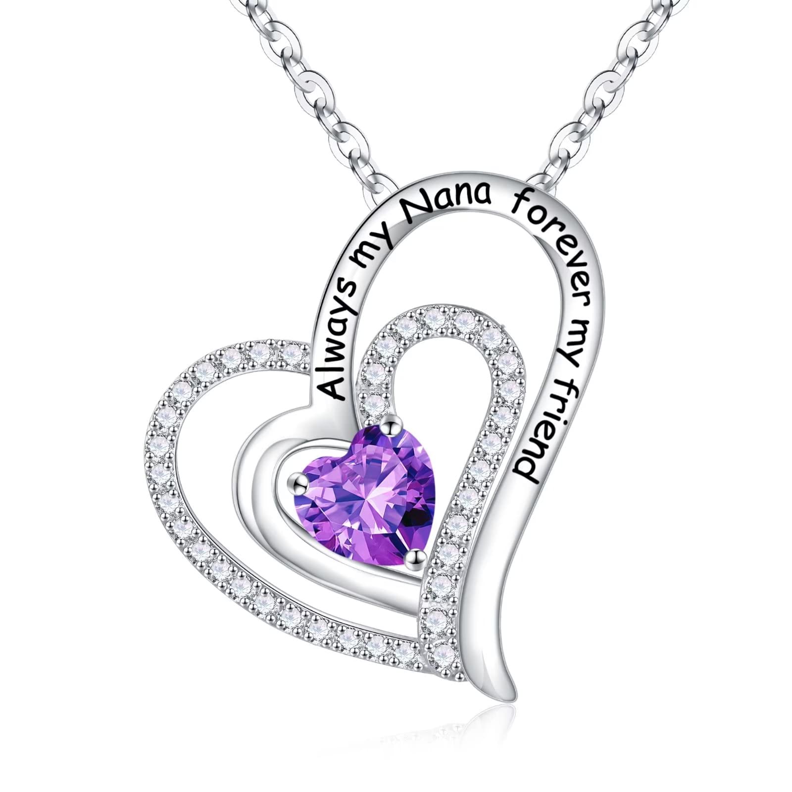 IEFUP S925 Sterling Silver Double Love Heart Pendant Birthstone Necklace for Women & Girls - Personalized Jewelry Gift for Christmas, Valentine's Day, Mother's Day, Birthday (Mom, Wife, Daughter, Sister, Grandma) - Perfect for Romantic Occasions & Special Celebrations