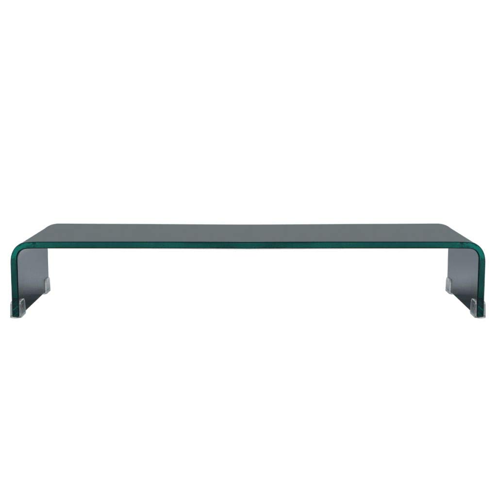 Modern Glass TV Stand with Tempered Glass Monitor Riser - Sleek TV Console & Entertainment Center for Living Room, Bedroom, Lounge - Perfect for Home Theater Setup & Space-Saving Organization