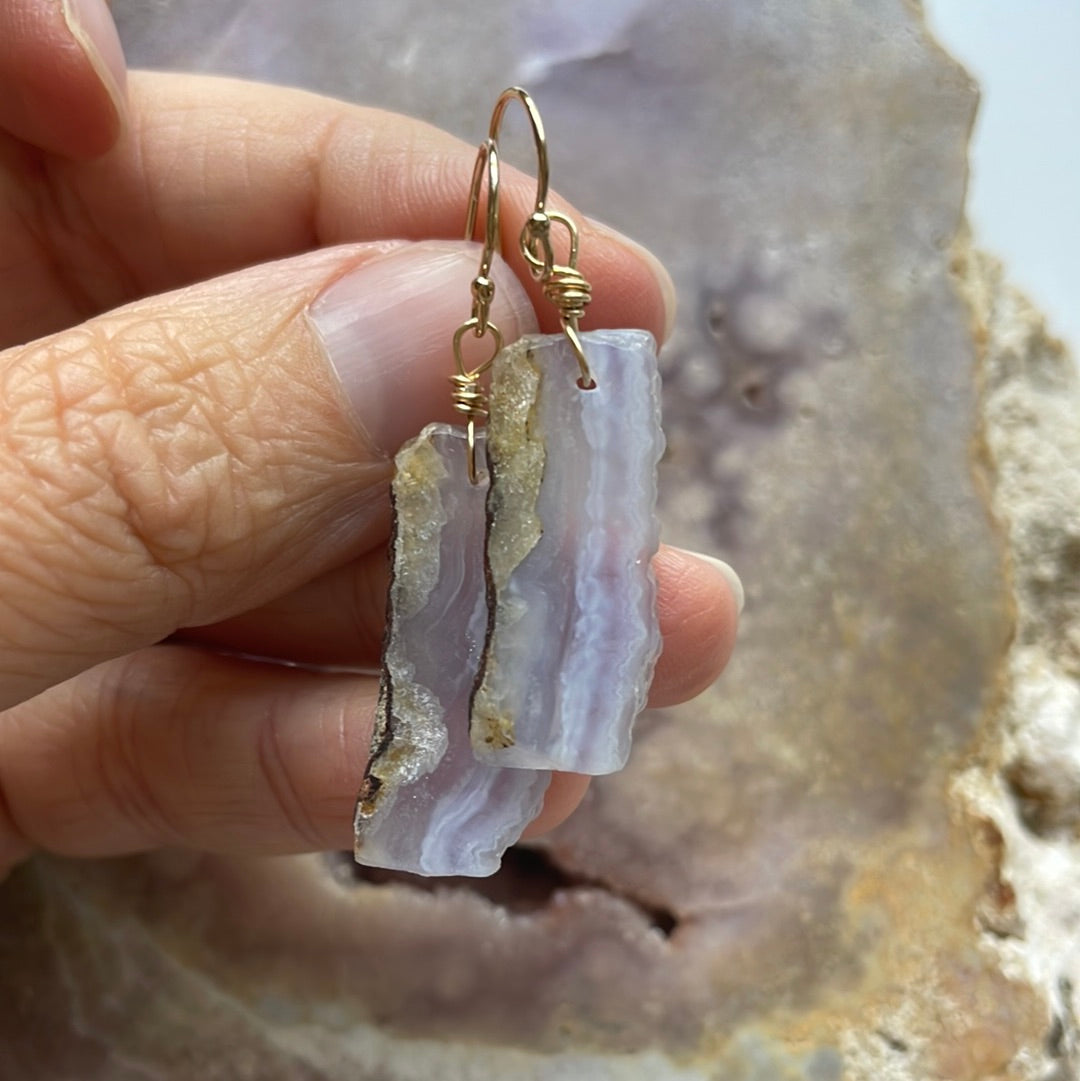 Blue Lace Agate Earrings - 14K Gold Filled Dangle Earrings for Women | Perfect for Weddings, Parties & Everyday Wear