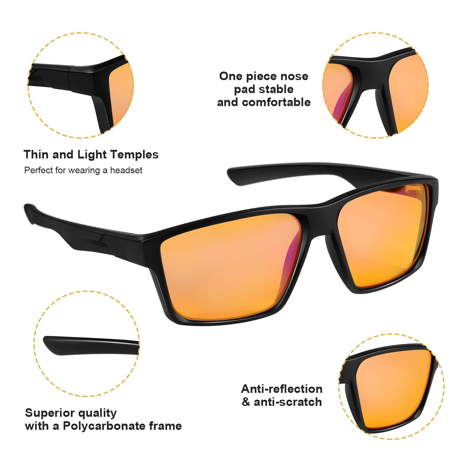 Okany Blue Light Blocking Gaming Glasses for eSports & Computer Use - Anti Glare UV400 Protection Eyewear for Men & Women - Reduce Eye Strain for Gaming, Office Work & Screen Time
