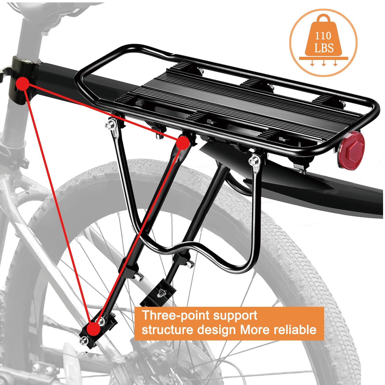 Heavy Duty Rear Bike Cargo Rack - Universal Bicycle Luggage Carrier for Mountain & Road Bikes - Perfect for Commuting, Touring & Grocery Hauling