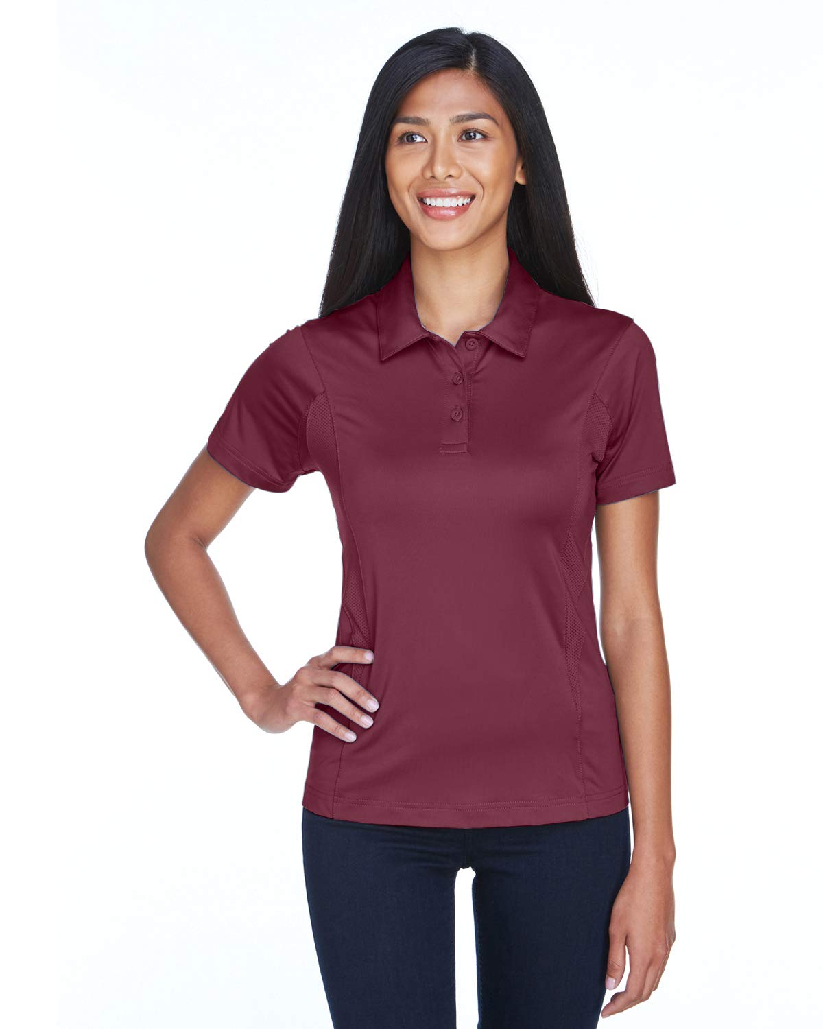 TEAM 365 Women's Performance Polo Shirt - Moisture Wicking, Breathable, Quick Dry - Sport Maroon, Small - Perfect for Golf, Tennis & Outdoor Activities