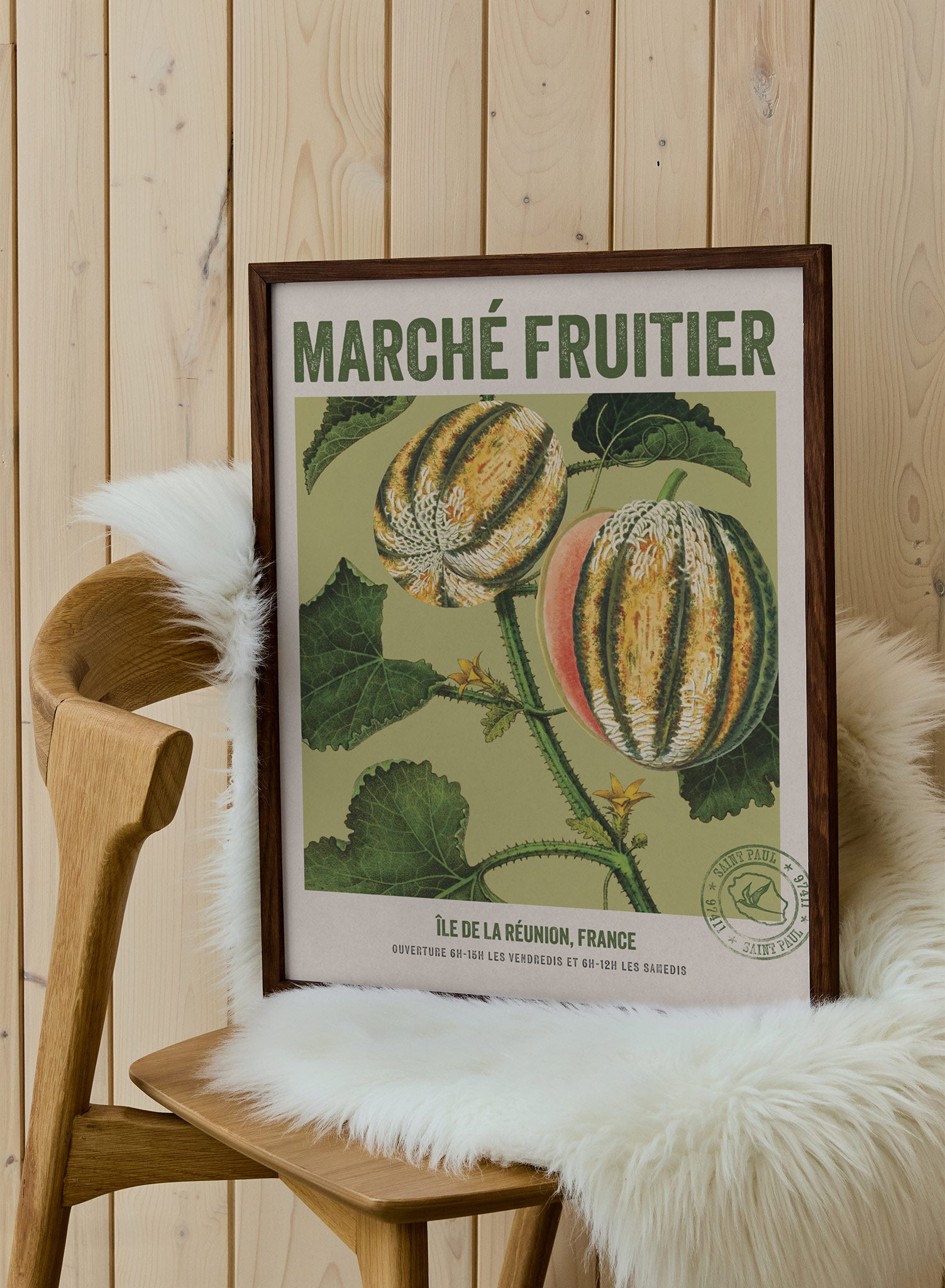 Reunion Island Fruit Market Poster - Tropical Fruits Wall Art Decor for Kitchen, Dining Room & Office