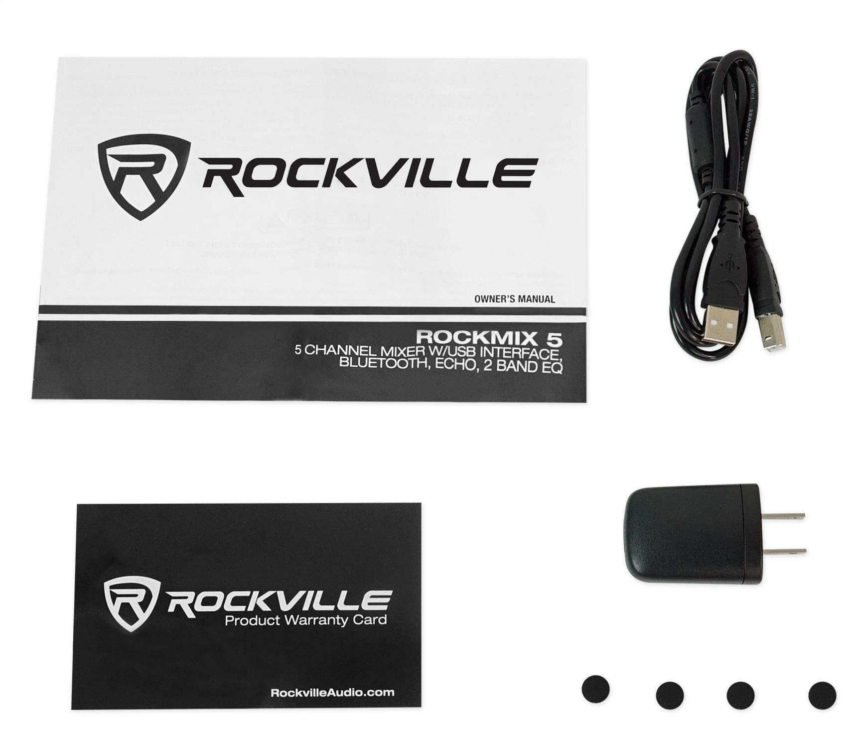 Rockville RockMix 5 Channel Professional Audio Mixer with USB Interface, Bluetooth, Echo & EQ - Perfect for Live Performances, Studio Recording & DJ Mixing