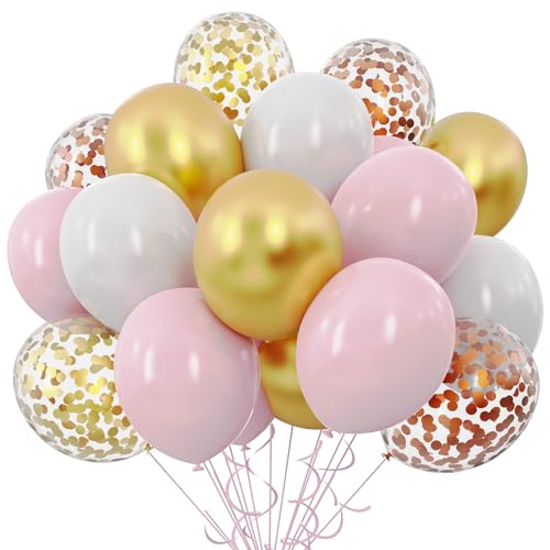 Pink White Gold Confetti Balloons