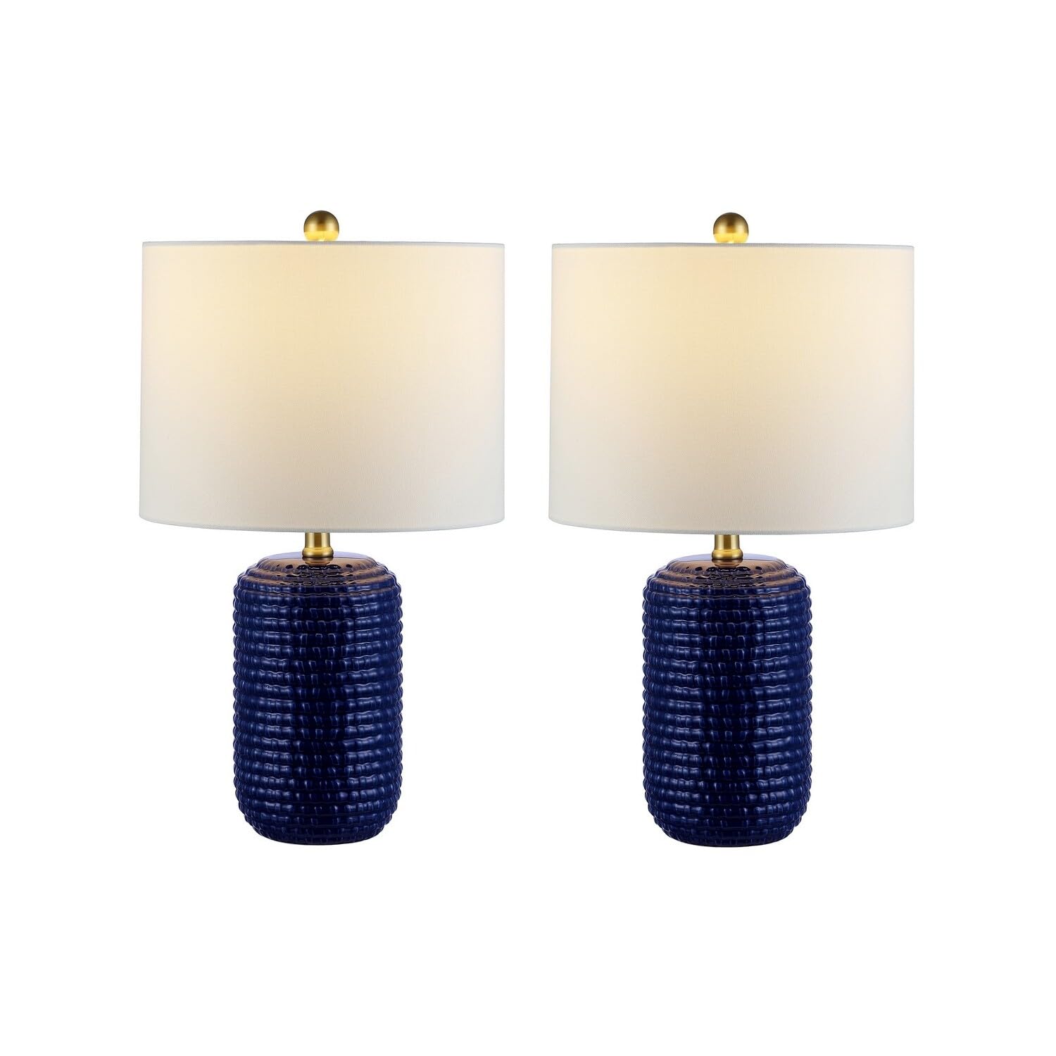SAFAVIEH Jace 22-inch Modern Navy Blue Ceramic Table Lamp Set of 2 with LED Bulbs - Bedroom, Living Room, Home Office & Nightstand Lighting for Cozy Ambiance & Stylish Decor