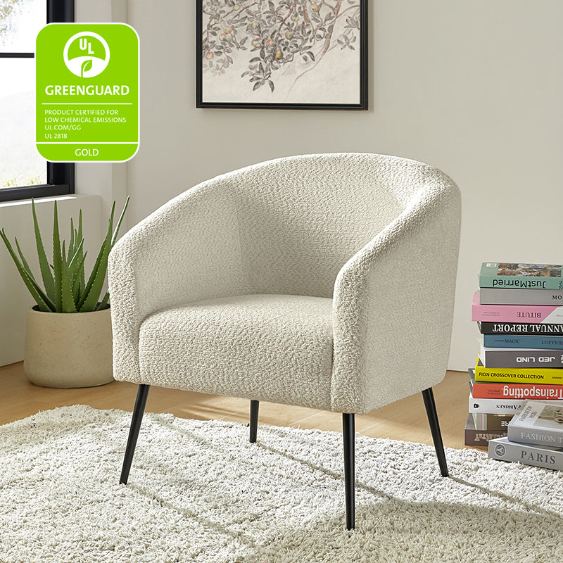 Gregory Modern Boucle Armchair - Mid Century Style Accent Chair with Soft Fabric Upholstery for Living Room, Bedroom & Office Decor