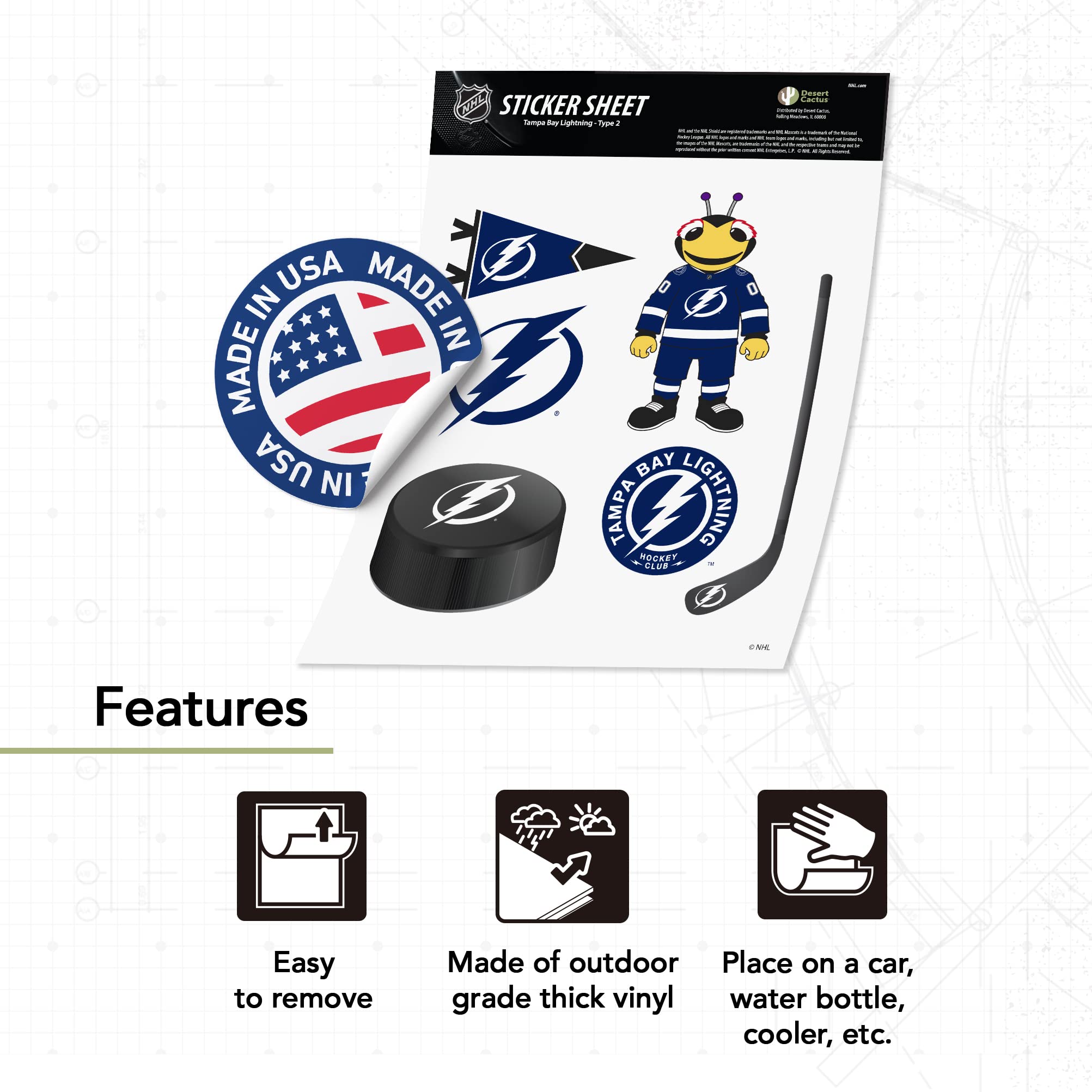 NHL Tampa Bay Lightning Team Desert Cactus Vinyl Decal Sticker - Waterproof Laptop, Car, Water Bottle, Scrapbook Decoration for Hockey Fans & Sports Enthusiasts