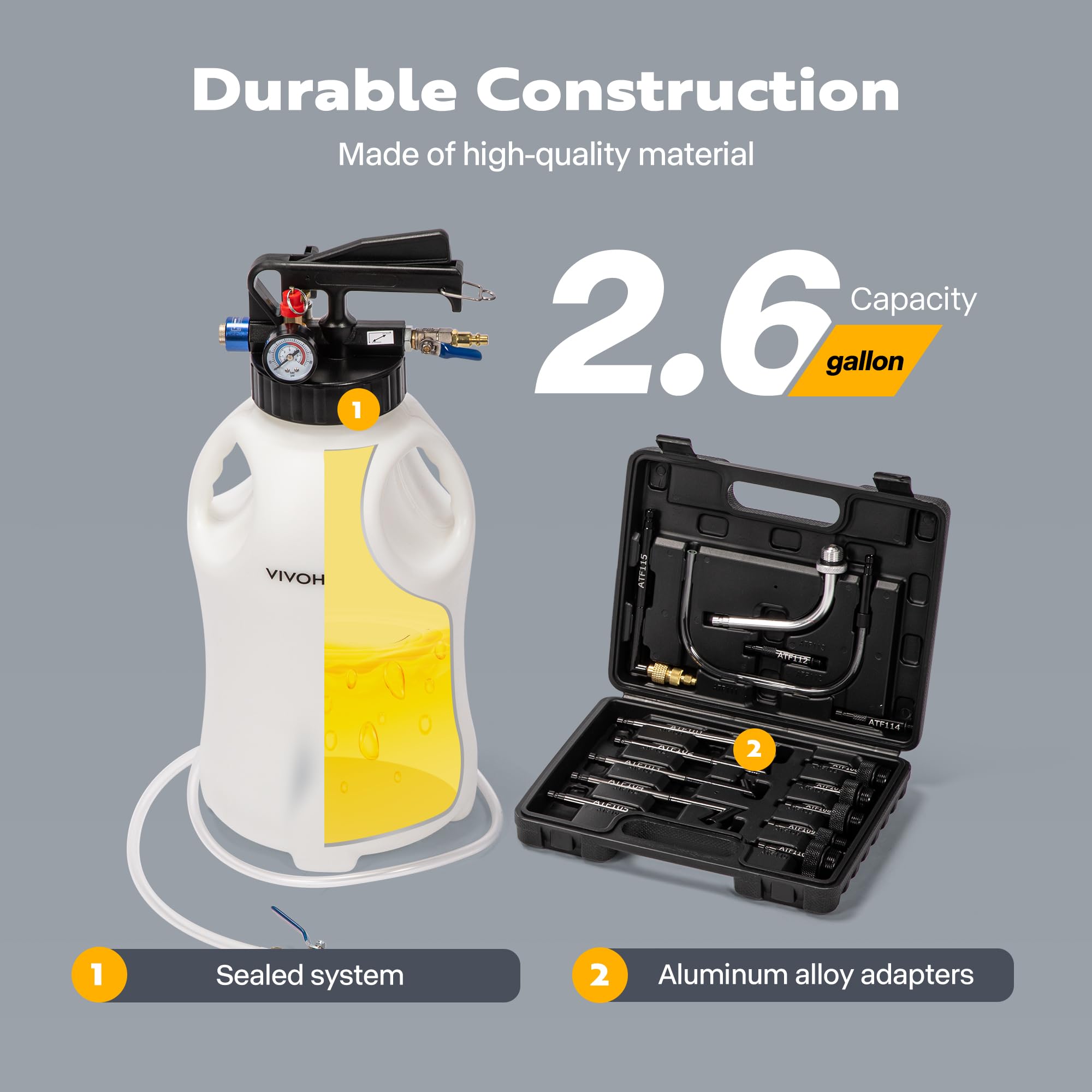 VIVOHOME 15PCS ATF Adapters Pneumatic Transmission Fluid Pump Kit - 10L (2.6 Gallon) Automatic Oil Transfer Pump for ATF Refills | Perfect for Car Maintenance, Garage Use & Fluid Change Services