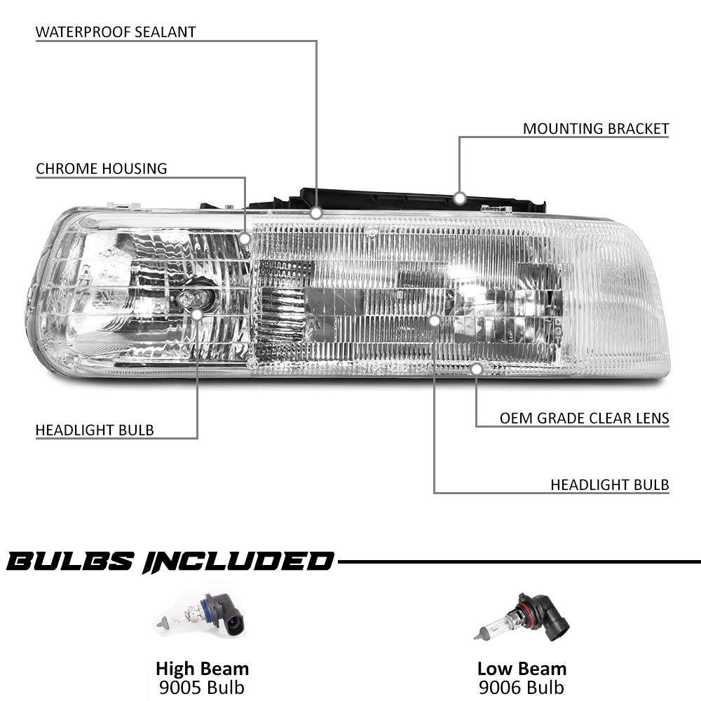 EPIC LIGHTING OE Fitment Replacement Headlights, Signal Marker Lights & Fog Lights Combo Set (6-Piece) - Compatible with 1999-2002 Chevy Silverado Classic, 2000-2006 Suburban & Tahoe - Perfect for Night Driving & Off-Road Adventures