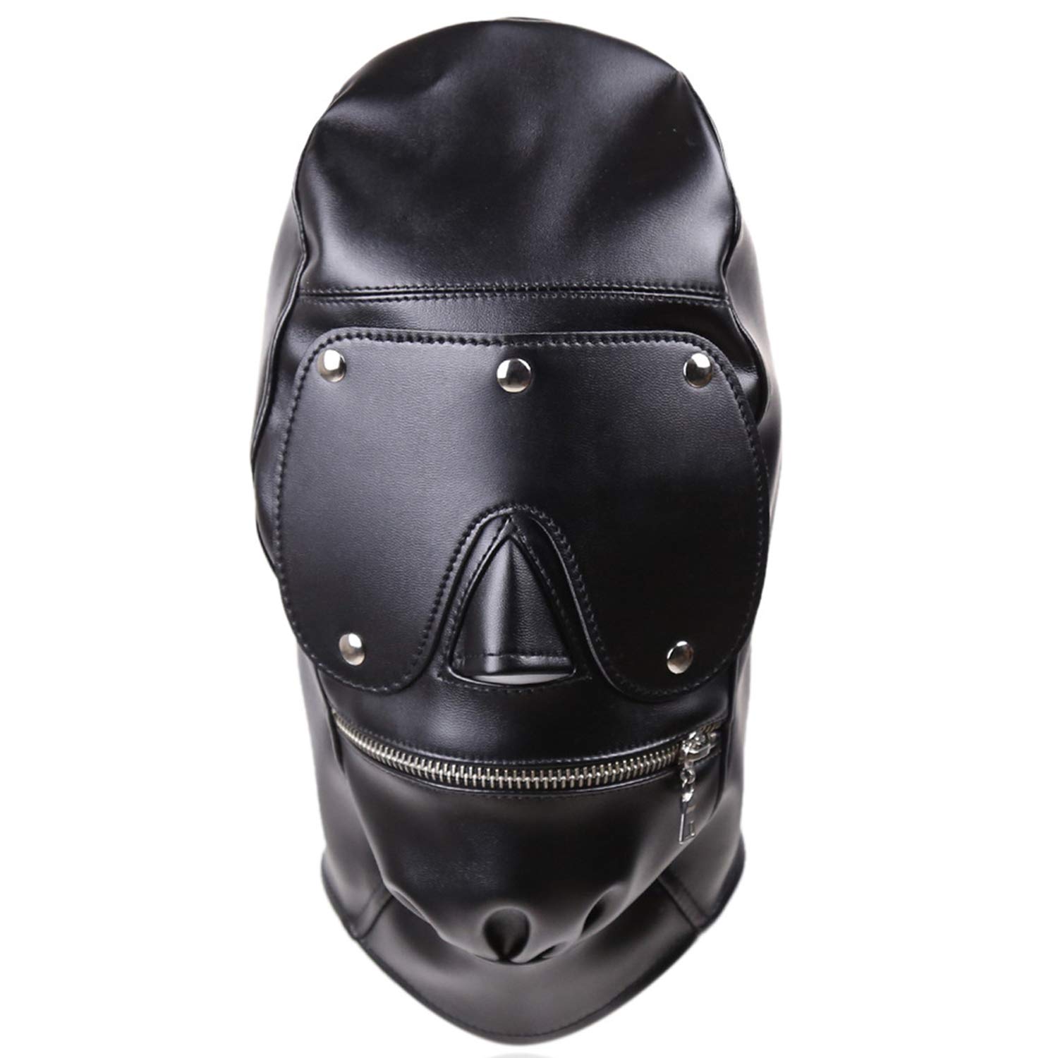 Breathable Black Leather Gimp Mask Hood - Full Face Blindfold for BDSM, Cosplay & Halloween - Unisex Adult Bondage Gear for Couples & LGBT - Perfect for Role Play, Fetish Parties & Spicy Date Nights