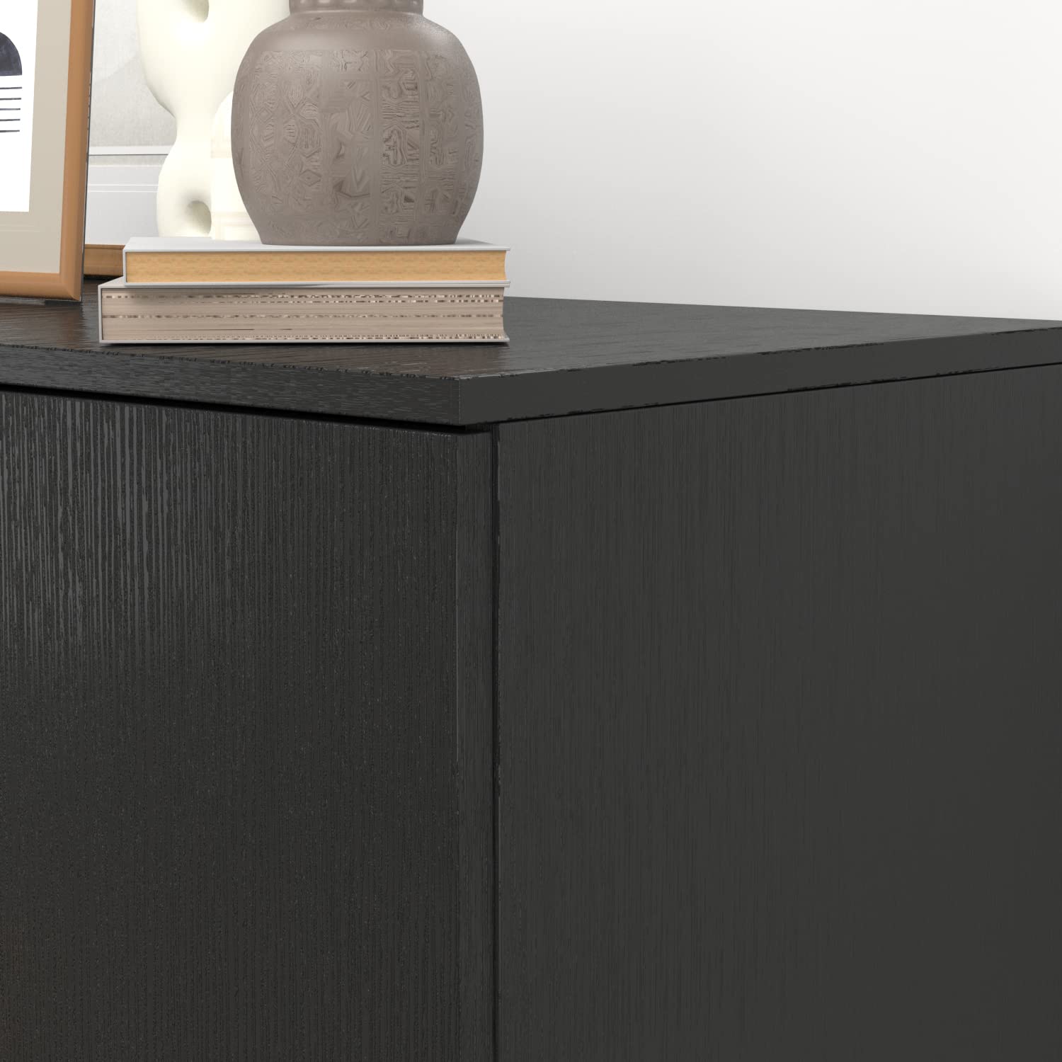 Modern Sideboard Buffet Cabinet with 3 Drawers & 2 Doors - Wood Storage Console with Metal Legs for Living Room, Dining Room & Entryway - Black (47.2