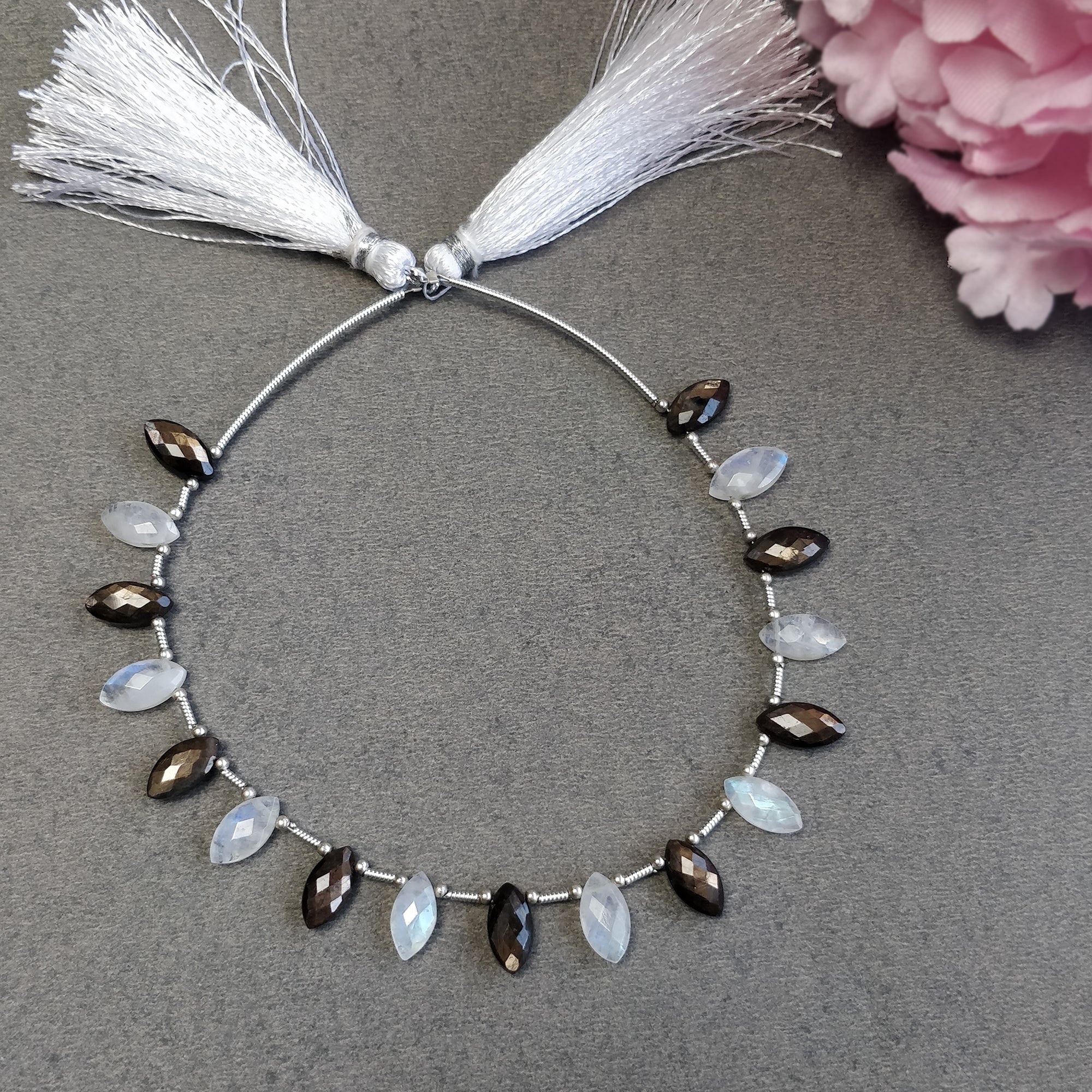 Natural Untreated Chocolate Sapphire & Rainbow Moonstone Marquise Faceted Loose Beads - Checker Cut Gemstones for Handmade Bracelets & Jewelry Making - Perfect for Boho, DIY Crafts & Gift Giving
