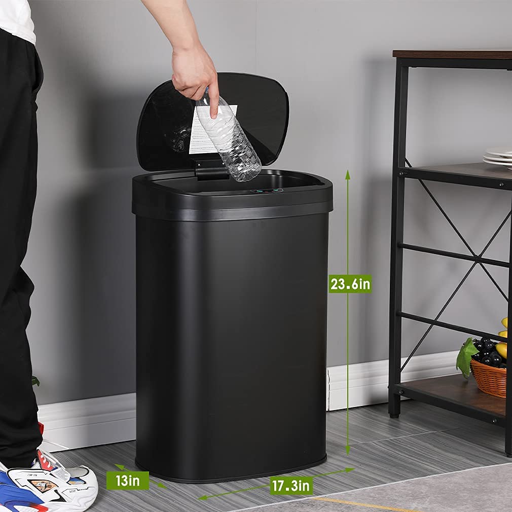 13.2 Gallon Automatic Touch Sensor Trash Can with Odor Control - Stainless Steel Silent Garbage Bin with Lid for Kitchen, Home, Office & Bedroom - 50L Capacity (Black) | Perfect for Modern Spaces & Odor-Free Waste Disposal