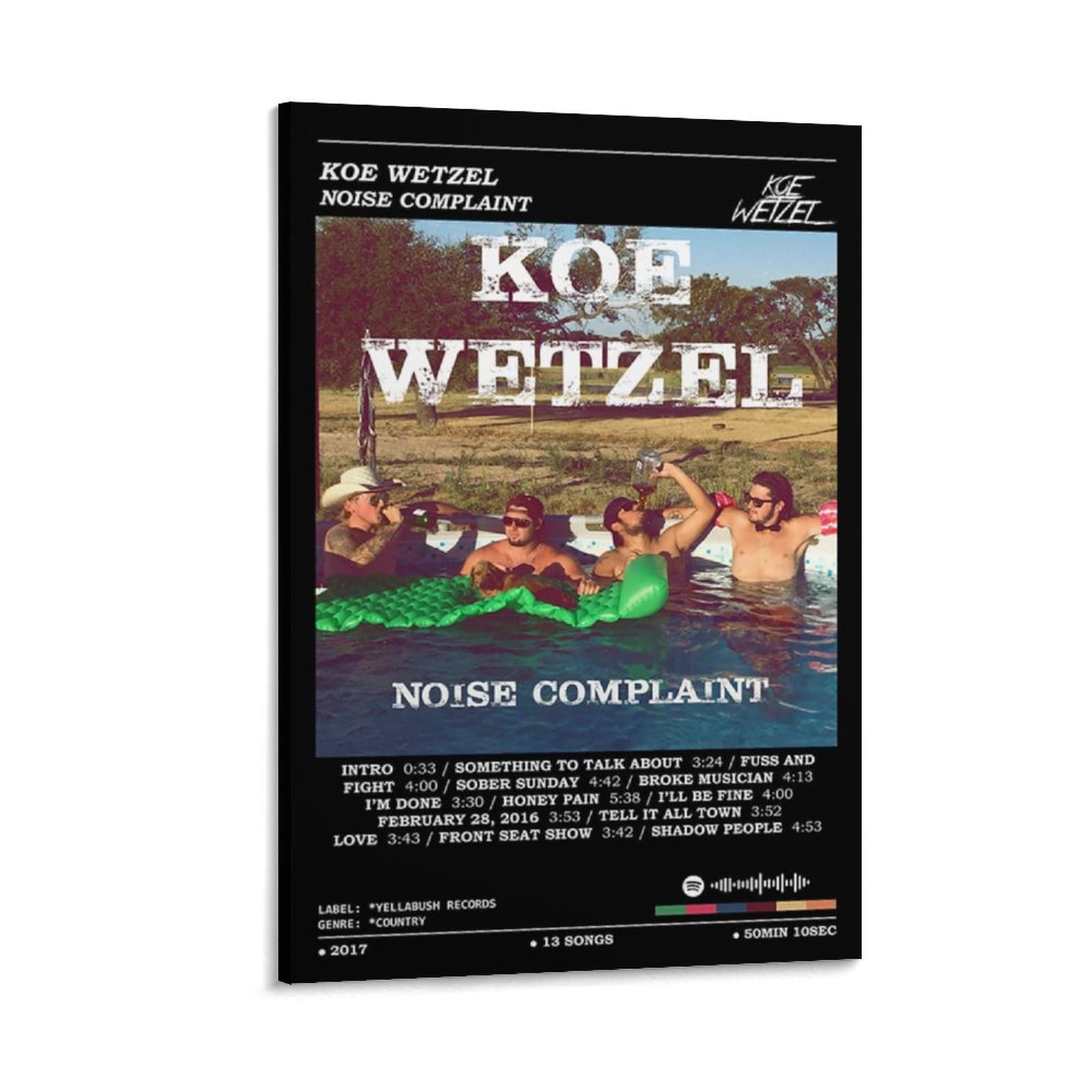 90s Aesthetic Music Poster - Derybol Koe Wetzel Noise Complaint Inspirational Canvas Wall Art Print (12x18 inch, 30x45cm) for Living Room, Bedroom & Office Decor - Vintage Style Framed Painting for Music Lovers & Retro Enthusiasts