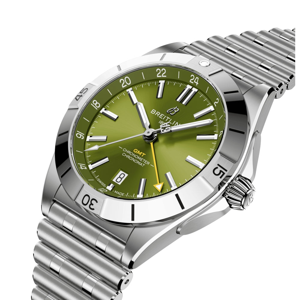 Chronomat Automatic GMT Giannis Antetokounmpo Limited Edition 40mm Green Dial Men's Watch on Stainless Steel Bracelet - Perfect for Collectors, Sports Enthusiasts & Luxury Watch Lovers