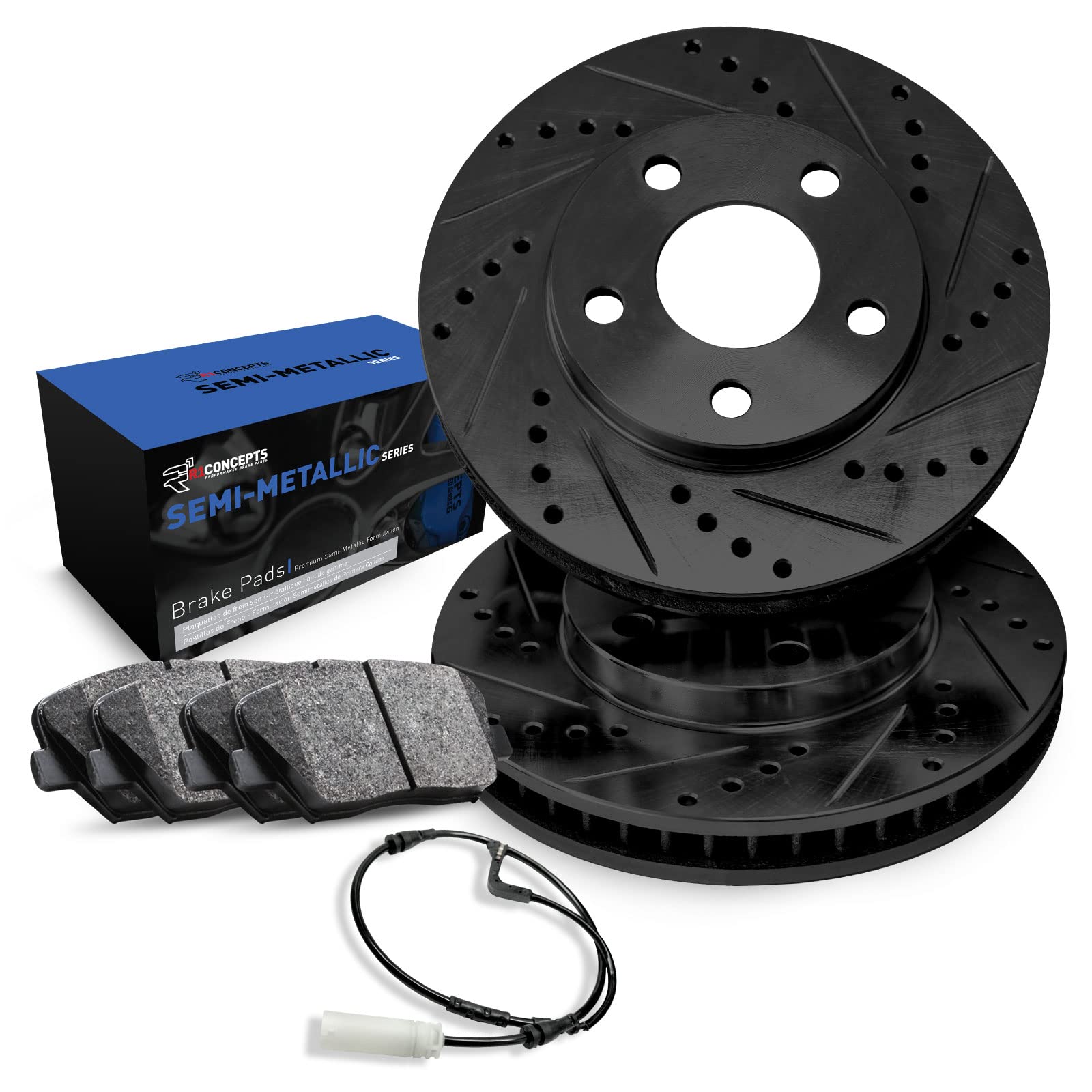 R1 Concepts Premium Rear Brake Pads and Rotors Kit with Sensor - 1BC.63004.63 | OE Performance Braking System for Smooth Stops | Perfect for Daily Commuting, Highway Driving & Towing