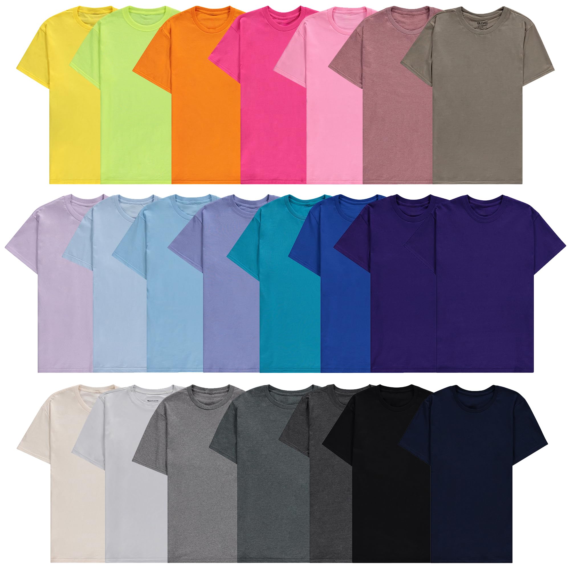 24 Pack Men's Cotton Short Sleeve Lightweight T-Shirts - Bulk Crew Neck Tees for Men - Casual Wear, Gym, Workout & Everyday Essentials