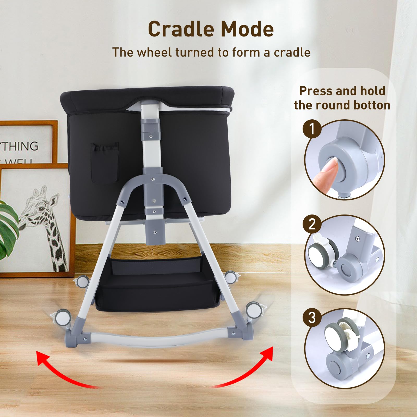 4 in 1 Portable Baby Bassinet with Wheels & Changing Station - Foldable Travel Crib for Newborns & Infants - Includes Mattress & Storage (Black) - Perfect for Nursery, Bedside Sleeping & On-the-Go Parents