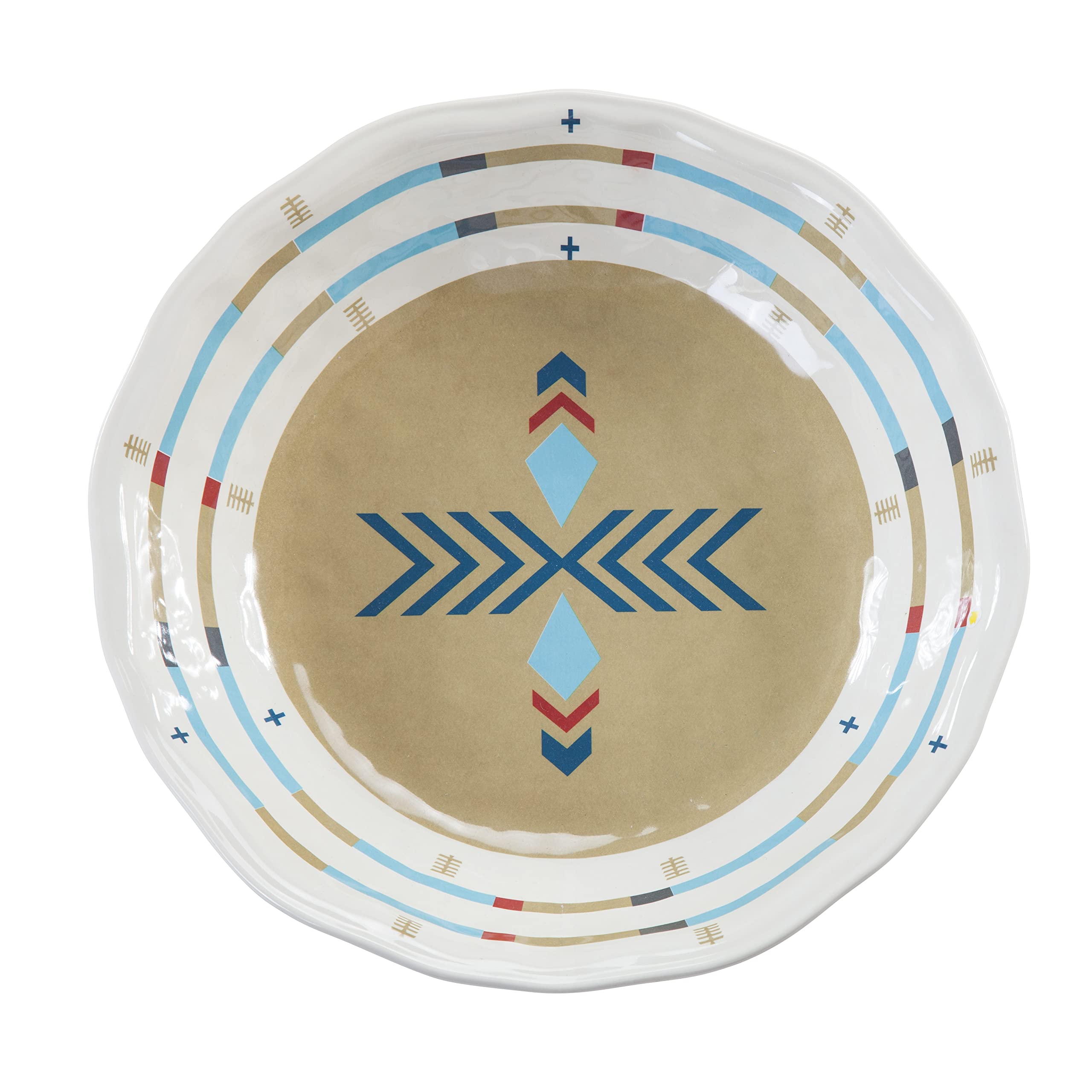 HiEnd Accents Spirit Valley 14-Piece Melamine Dinnerware Set - Plates, Bowls & Serving Platter - Southwestern Rustic Aztec Style for Cabin, Lodge & Outdoor Dining