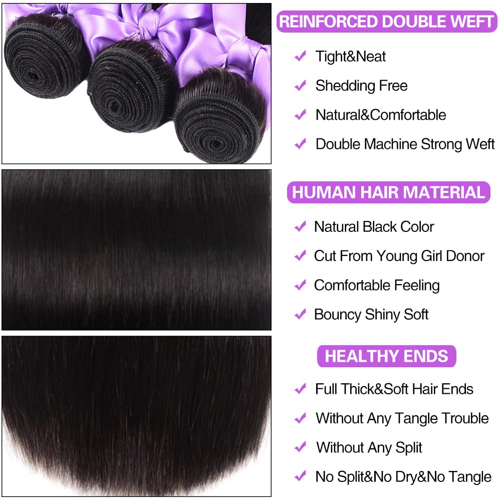 12A Brazilian Virgin Human Hair Extensions - 4 Bundles Straight Hair 20 22 24 26 Inch Natural Color for Styling & Volume | Perfect for Daily Wear, Parties & Special Occasions