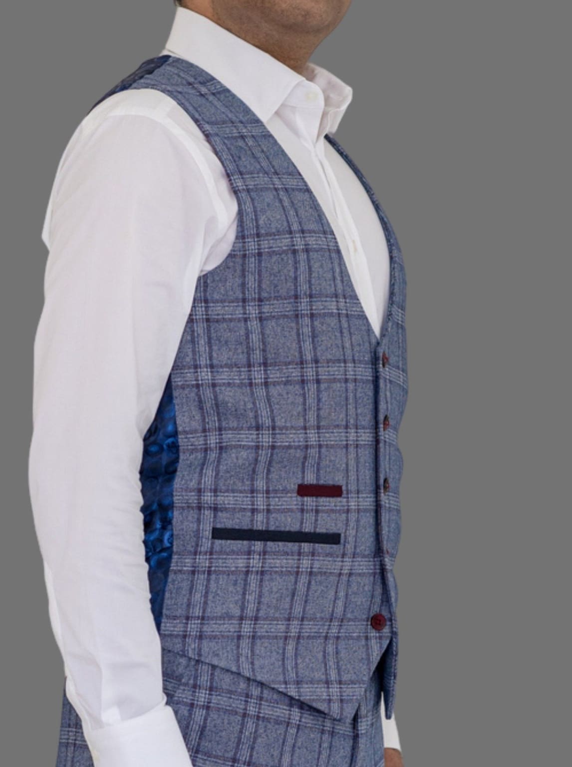 Marc Darcy Abbott Men's Blue Tweed Check Waistcoat Vest - Stylish Formal Wear for Weddings, Business Meetings & Special Occasions