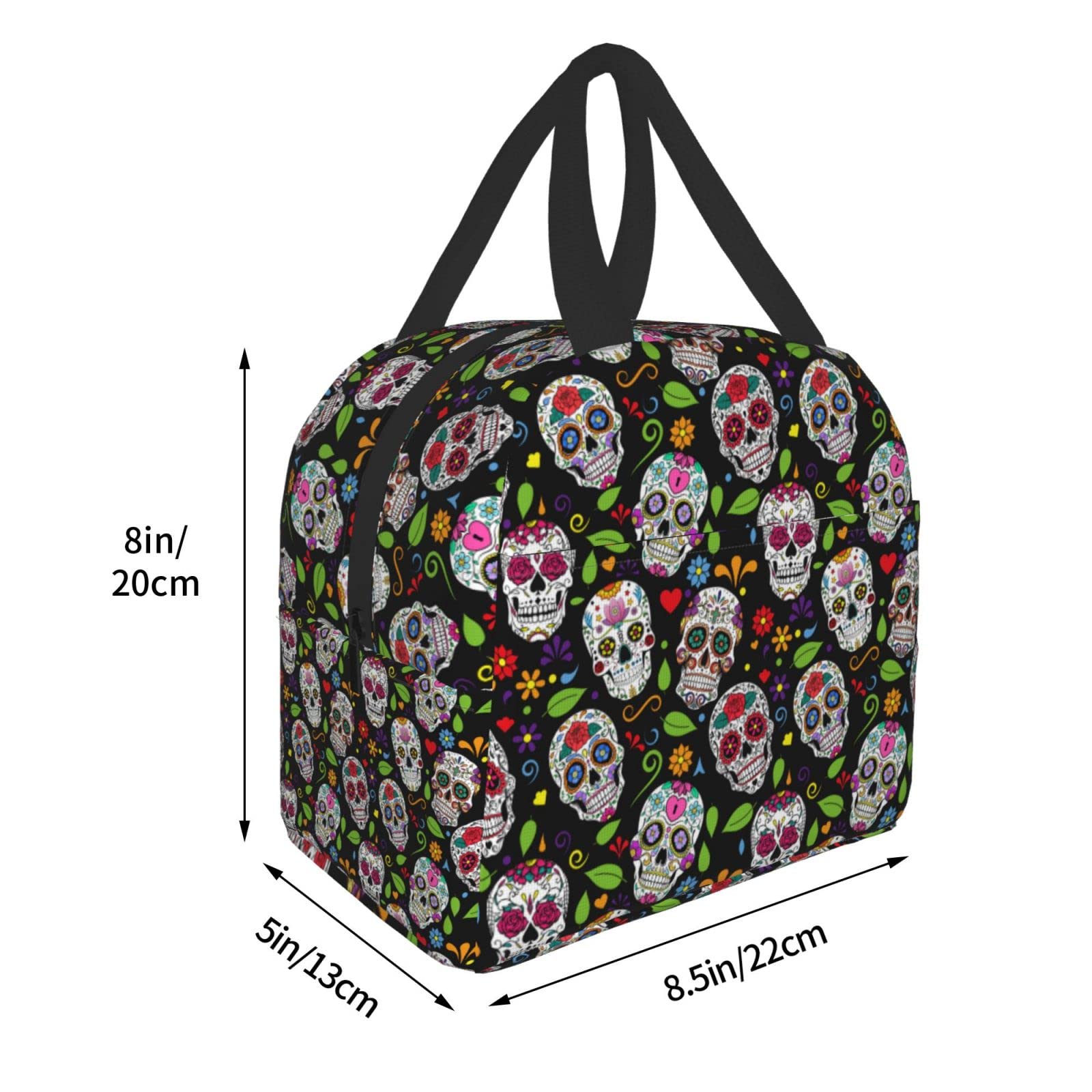 Insulated Reusable Lunch Bag for Women & Men - Washable Cooler Tote for Office, Work, Picnic & Beach | Sugar Skull Design