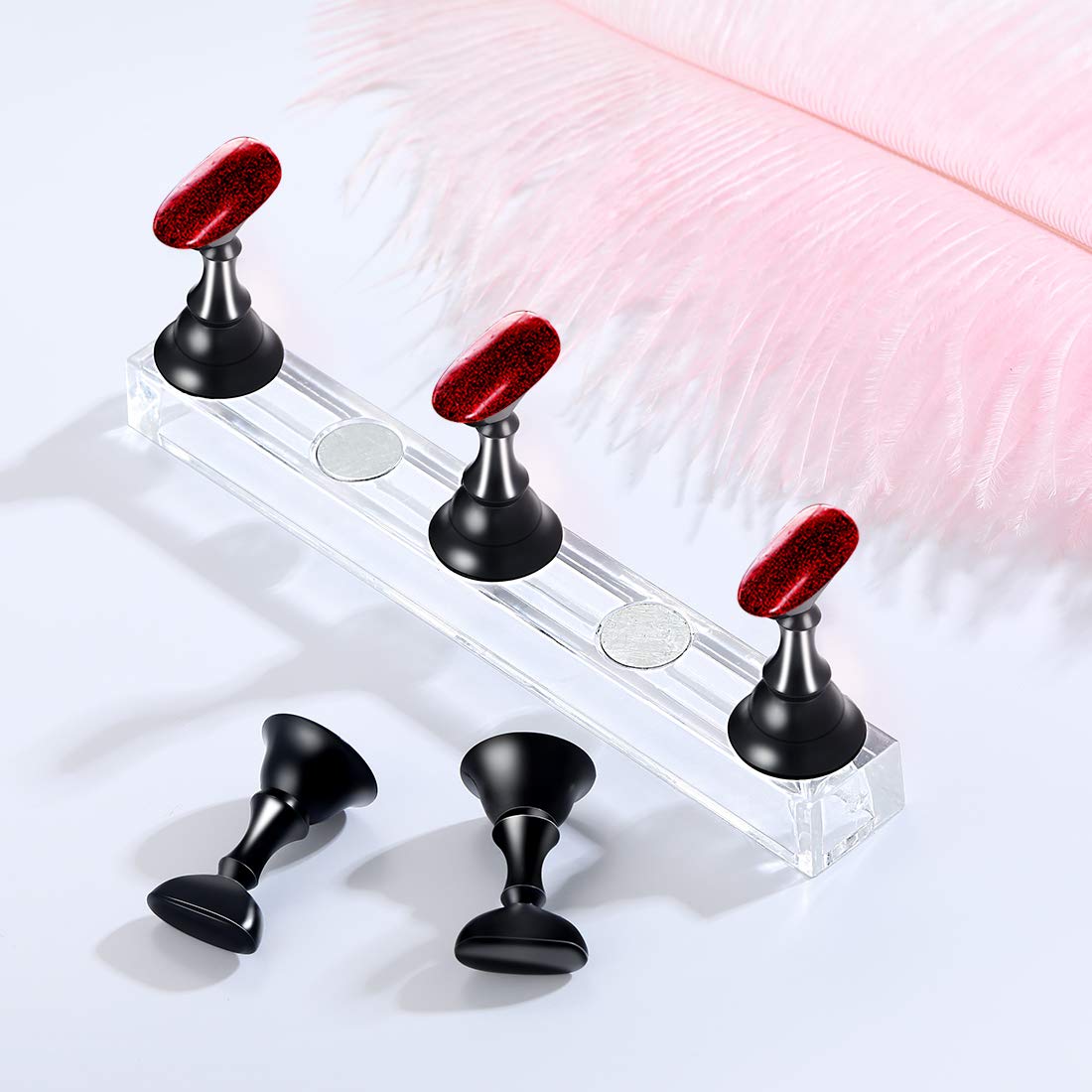 Magnetic Acrylic Nail Display Stand - 2 Pack Black Nail Art Practice Holder for False Nail Tips, Manicure Training & DIY Nail Art | Perfect for Home Salon, Professional Practice & Nail Art Beginners