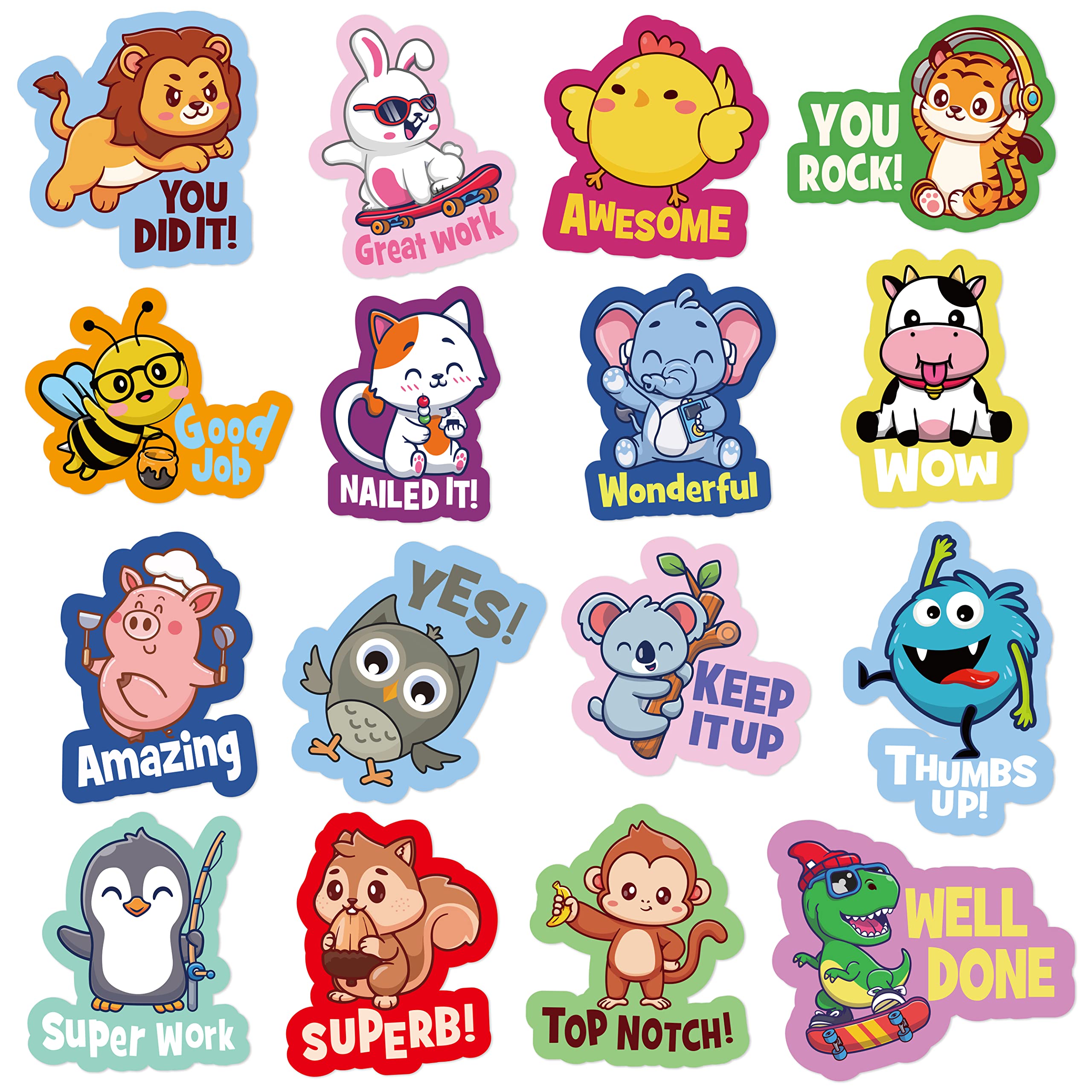 400 PCS Cute Animal Stickers for Teachers - Motivational Reward Stickers for Classroom, Homework & Tests - Colorful Inspirational Stickers for Kids, Students & School Supplies - Perfect for Classroom Decor, Teacher Gifts & Student Incentives