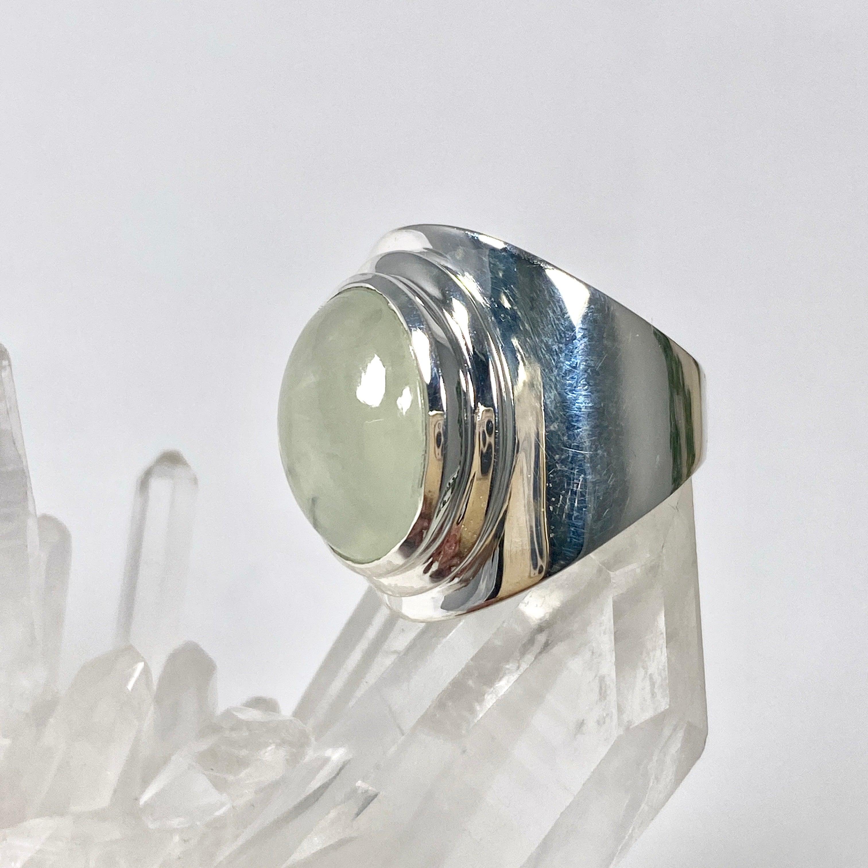 Prehnite Wide Band Ring R3762 PR - Elegant Gemstone Jewelry for Women, Perfect for Weddings, Parties & Everyday Wear
