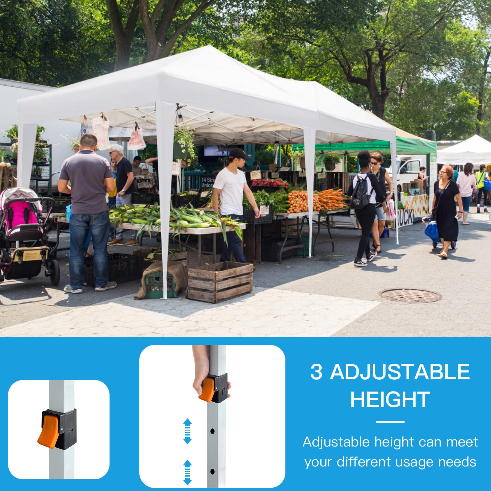 Rovibek 10x20 Pop Up Canopy Tent - Water Resistant Instant Shelter with Sandbags & Storage Bag for Outdoor Parties, Camping, Beach, BBQ, and Backyard Events - White