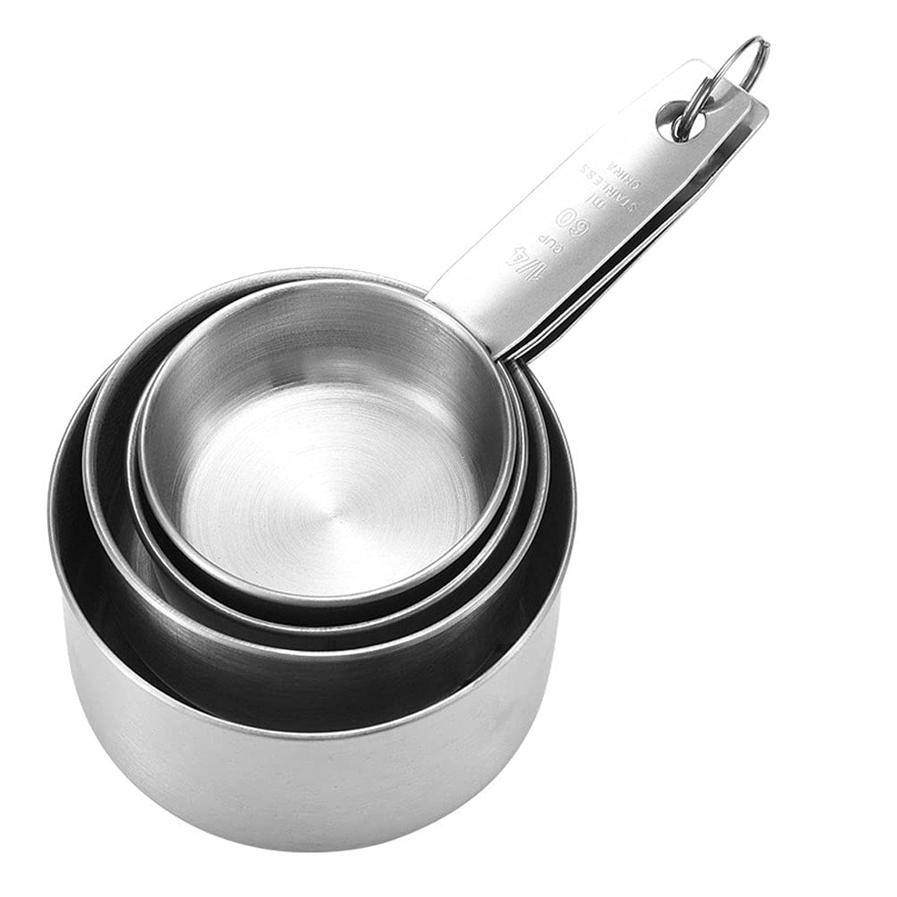 4-Piece Stainless Steel Measuring Cups Set - Heavy Duty Kitchen Measuring Tools for Liquid & Dry Ingredients - Perfect for Baking, Cooking & Meal Prep