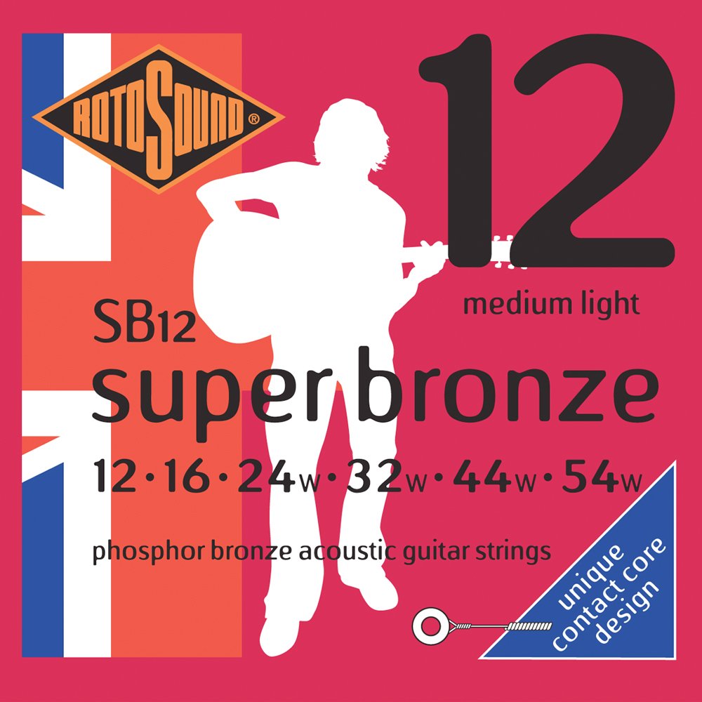 Rotosound SB12 Super Bronze Acoustic Guitar Strings (12-16-24-32-44-54) - Premium Sound for Folk, Blues & Fingerstyle Playing