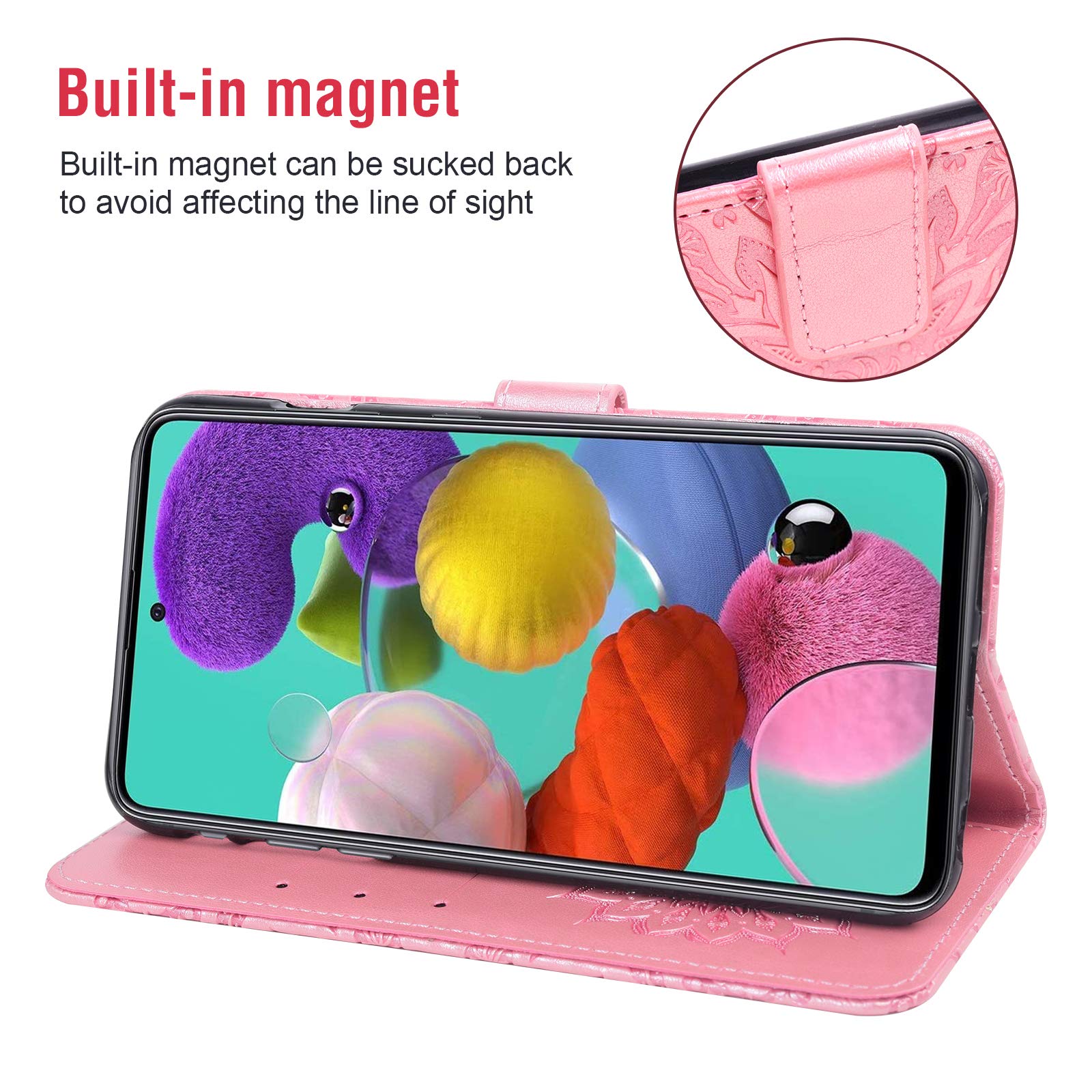Samsung Galaxy A51 4G Wallet Case with Tempered Glass Screen Protector - Leather Flip Cover with Card Holder & Stand - Rose Gold Phone Case for Women (Compatible with Galaxy A51 A515F/M40S) - Perfect for Work, Travel and Everyday Protection