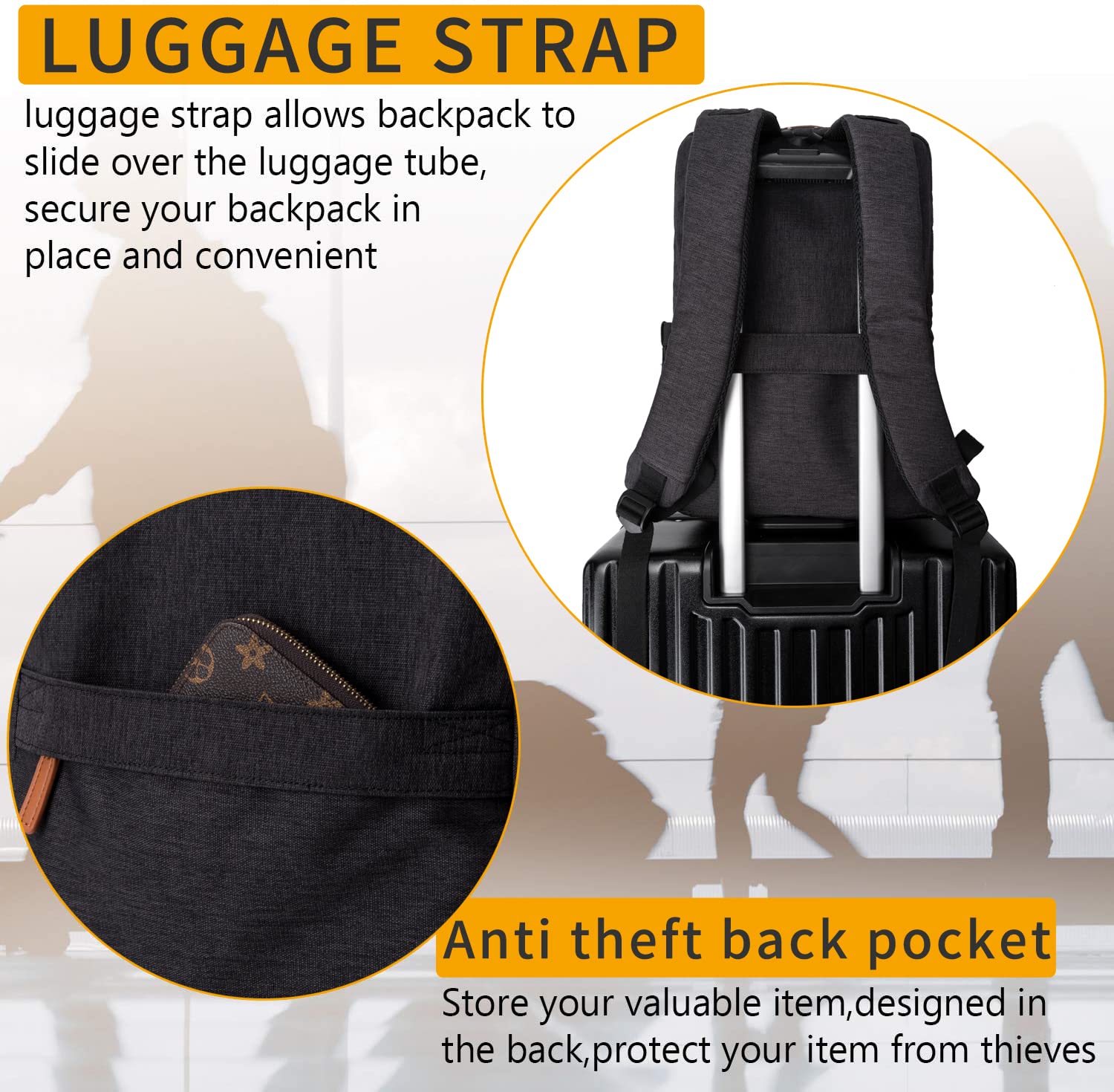 NOBLEMAN Men's Waterproof Travel Backpack - 15.6 Inch Laptop Backpack with USB Charging Port, Durable Carry On Daypack for Work, School & Outdoor Adventures (Black)