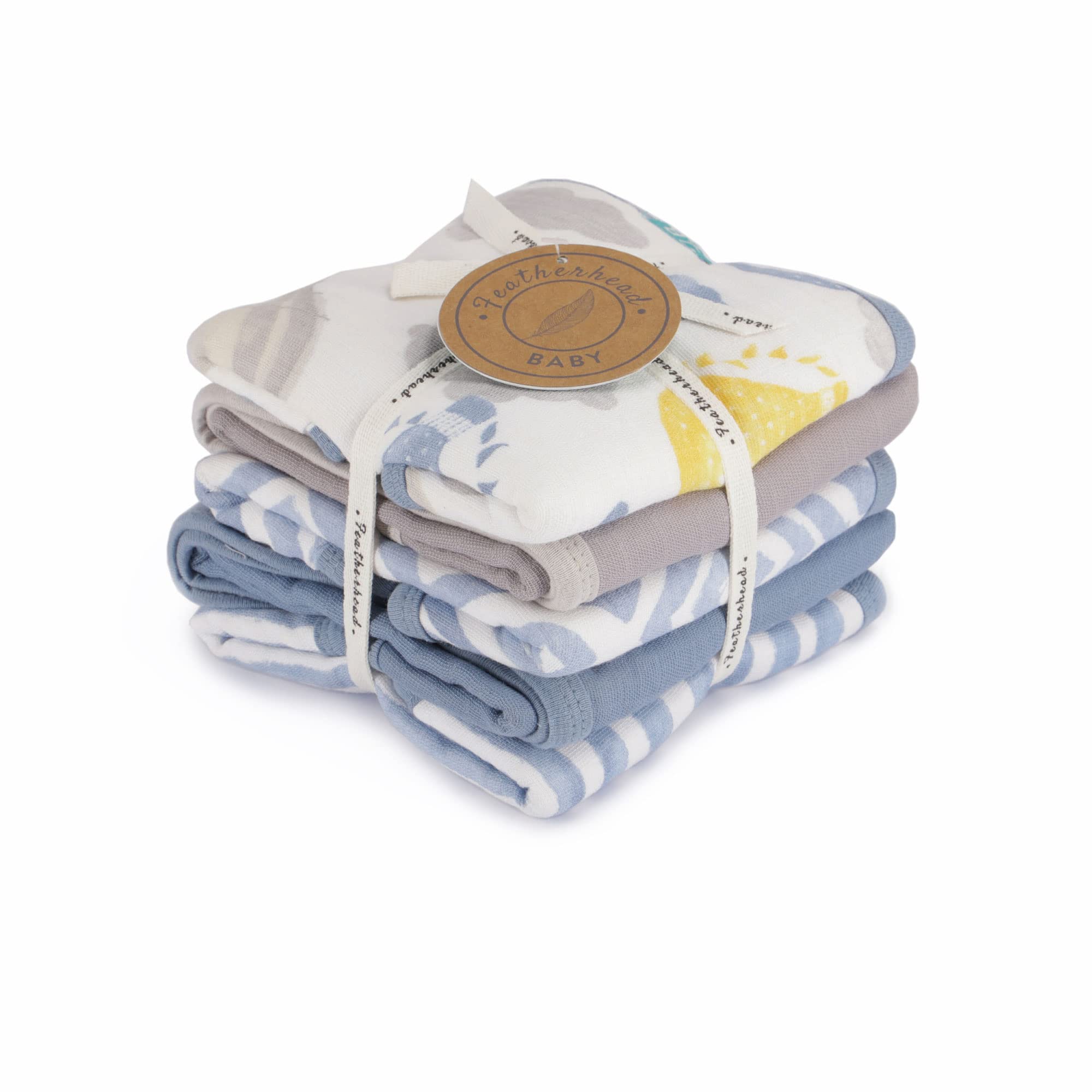 Featherhead™ 5-Pack Premium Muslin Burp Cloths for Babies - Ultra Soft & Super Absorbent 22