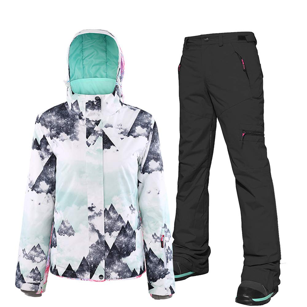 Women's Waterproof Windproof Ski Jacket & Pants Set - Thermal Winter Snowsuit for Skiing Snowboarding - Colorful Outdoor Snow Wear for Cold Weather Adventures