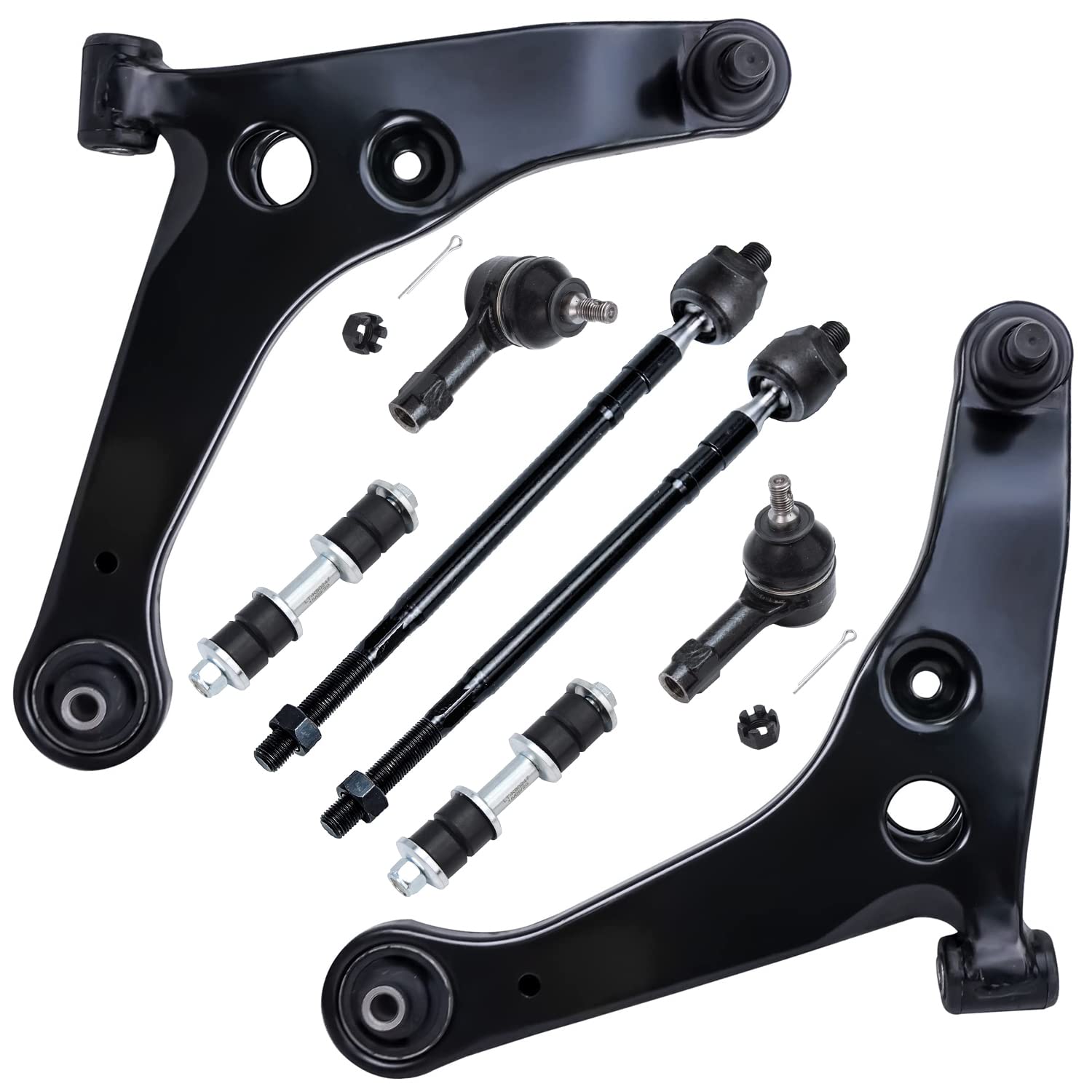 Detroit Axle 8-Piece Front End Suspension Kit for 2002-2007 Mitsubishi Lancer - FWD Lower Control Arms with Ball Joints, Inner/Outer Tie Rod Ends & Sway Bar Links (2003-2006 Models) - Perfect for Smooth Ride & Enhanced Handling on City Roads & Highways