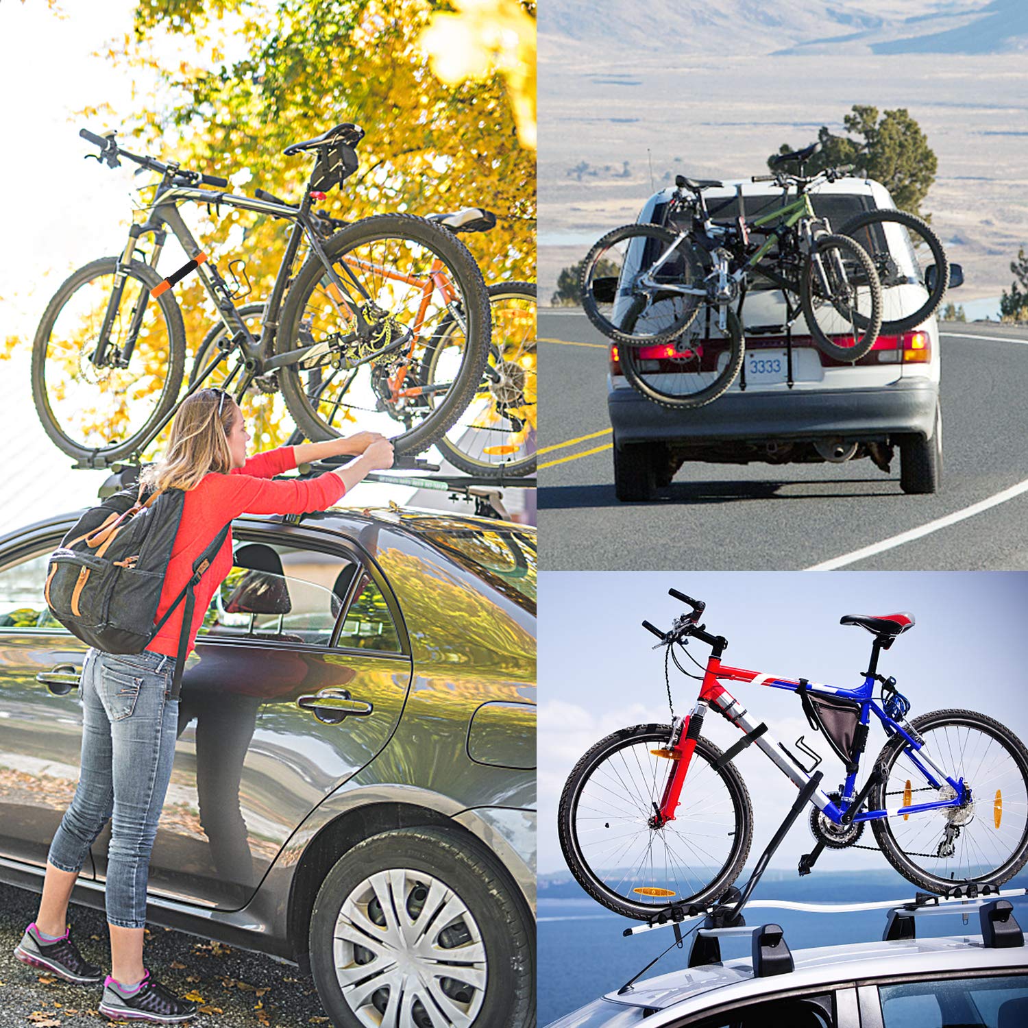 SANNIX Reusable Adjustable Bike Wheel Stabilizer Straps - Durable Hook Bike Rack Straps for Secure Transport (Black & Orange) - Perfect for Road Bikes, Mountain Bikes & Bike Racks