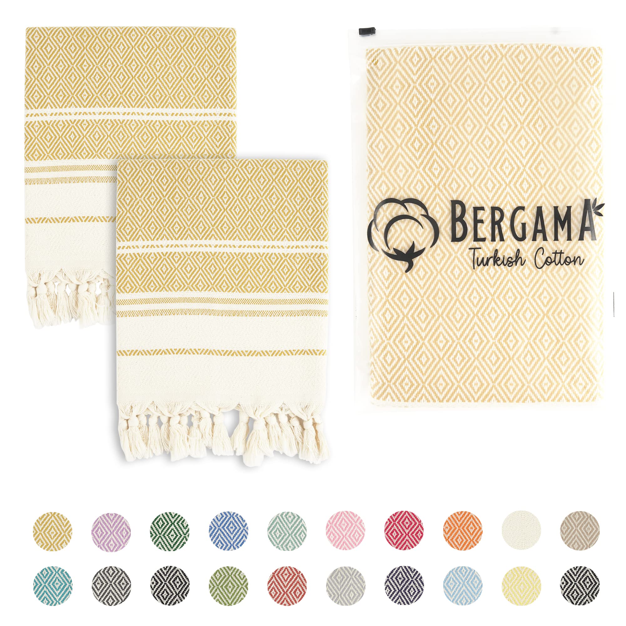 Premium 100% Cotton Hand Towels for Bathroom - Set of 2 (18x36 Inches) | Soft Absorbent Farmhouse Towels for Face, Hands & Hair | Boho Decor for Bathroom, Kitchen, Gym & Yoga | Mustard Yellow Home & Spa Essentials