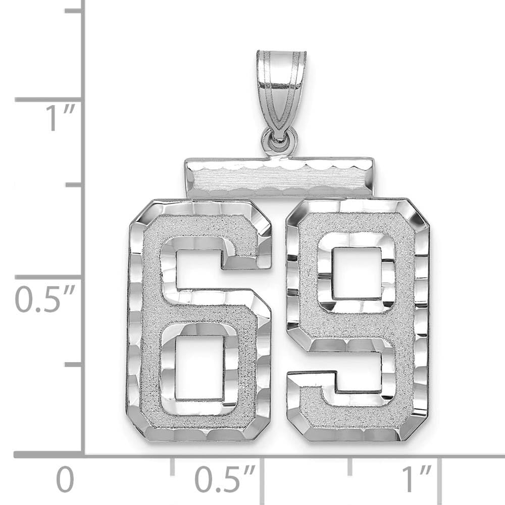 The Black Bow 14k White Gold Varsity Collection Large D/C Pendant Number 69 - Perfect for Graduation Gifts and Sports Enthusiasts