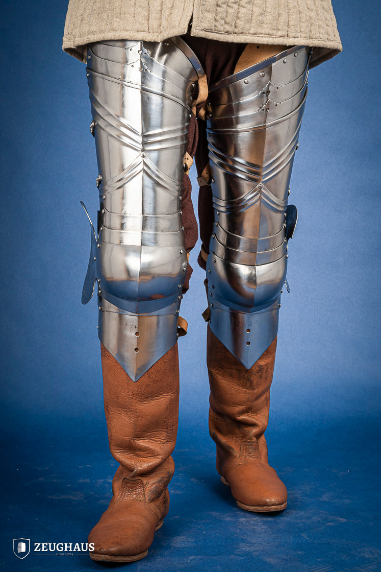 15th Century German Full Leg Armor - 1.2mm Polished Steel - Medieval Knight Costume & LARP Accessory for Renaissance Fairs, Cosplay, and Historical Reenactments