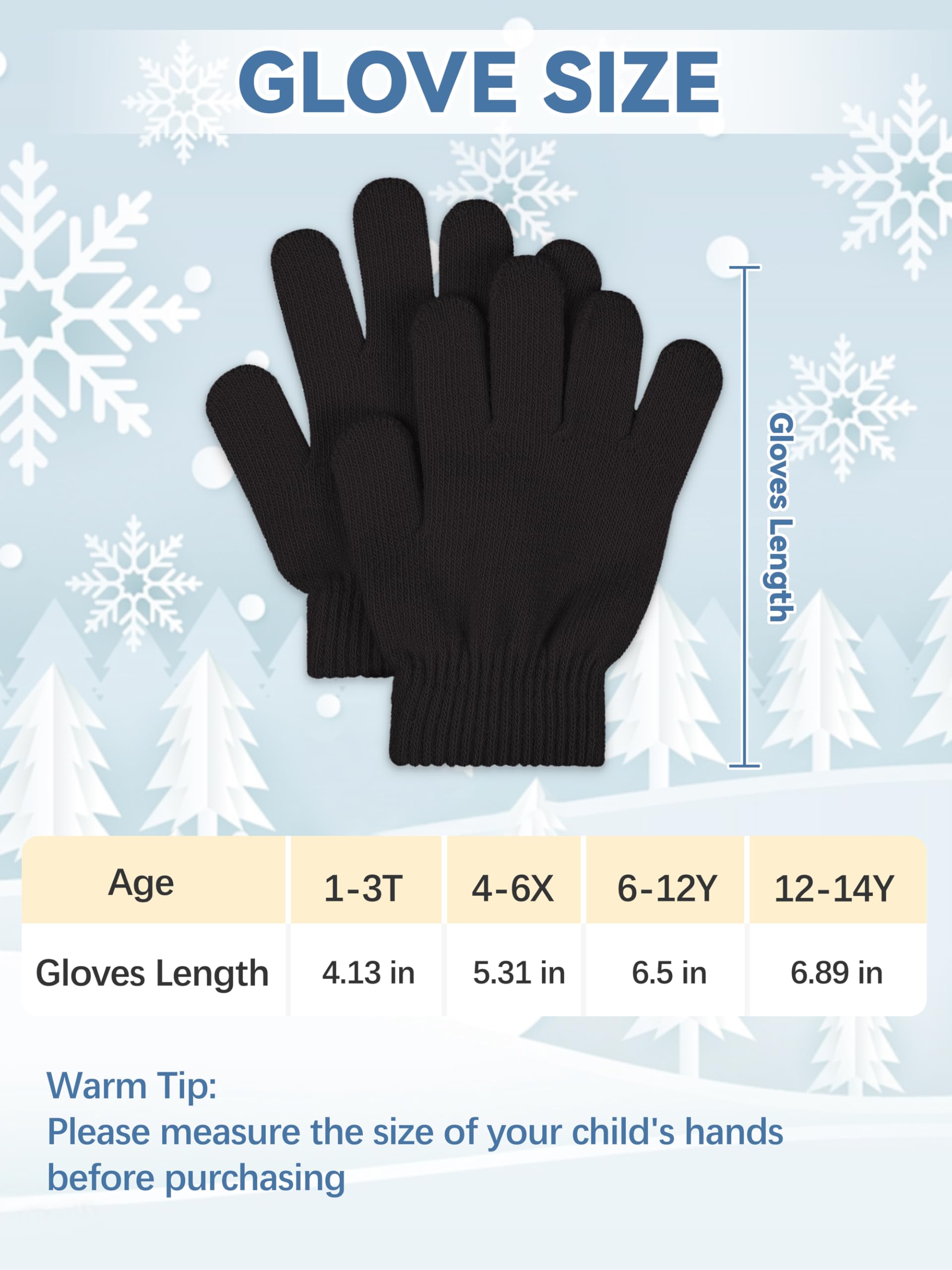 Glooarm 16 Pairs Kids Winter Gloves - Warm Knit Magic Gloves for Boys and Girls - Bulk Pack for Cold Weather, Snow Play, and Outdoor Activities